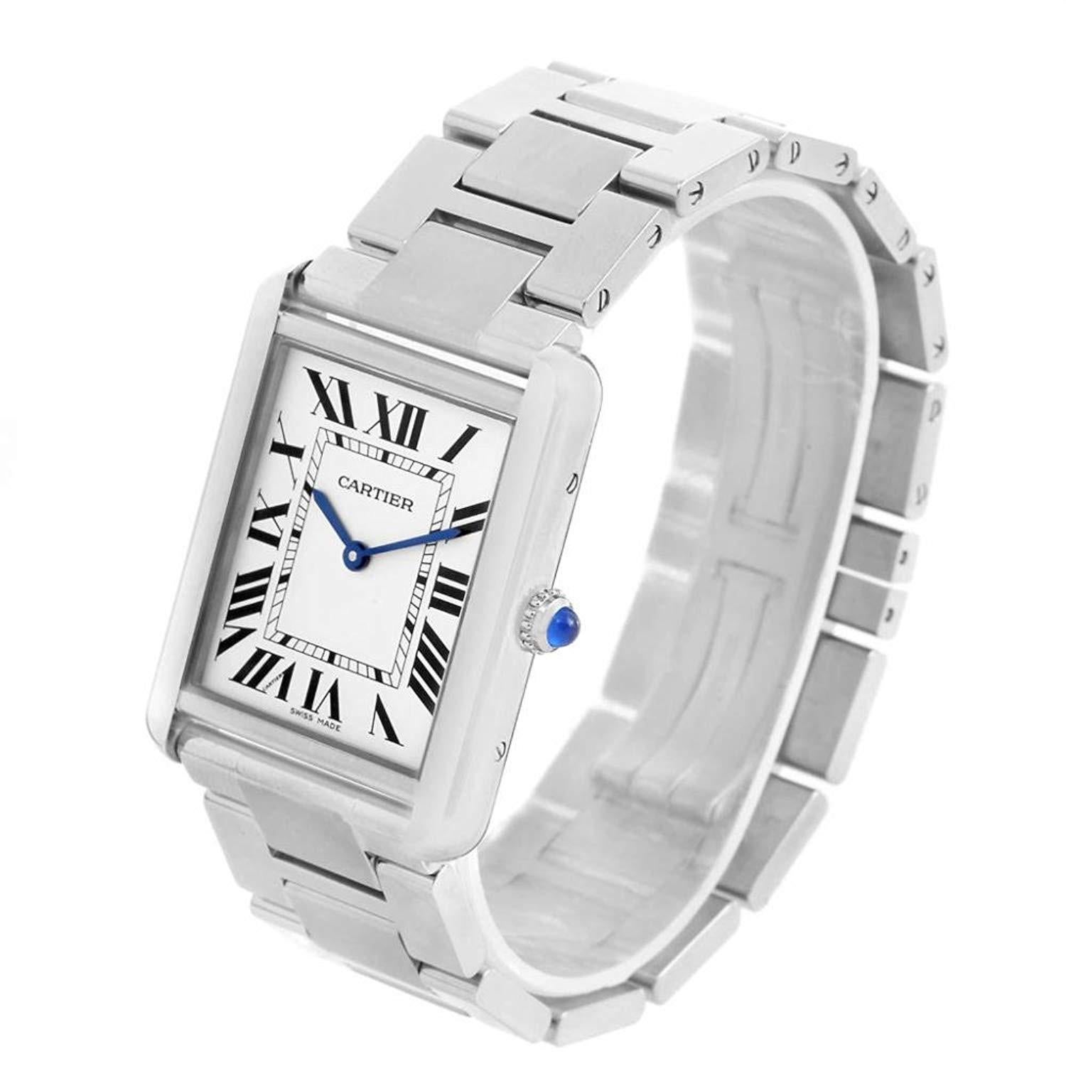 Cartier Tank Solo 3169 W5200014 Men’s Quartz Watch with Box and Papers In Excellent Condition In Miami, FL