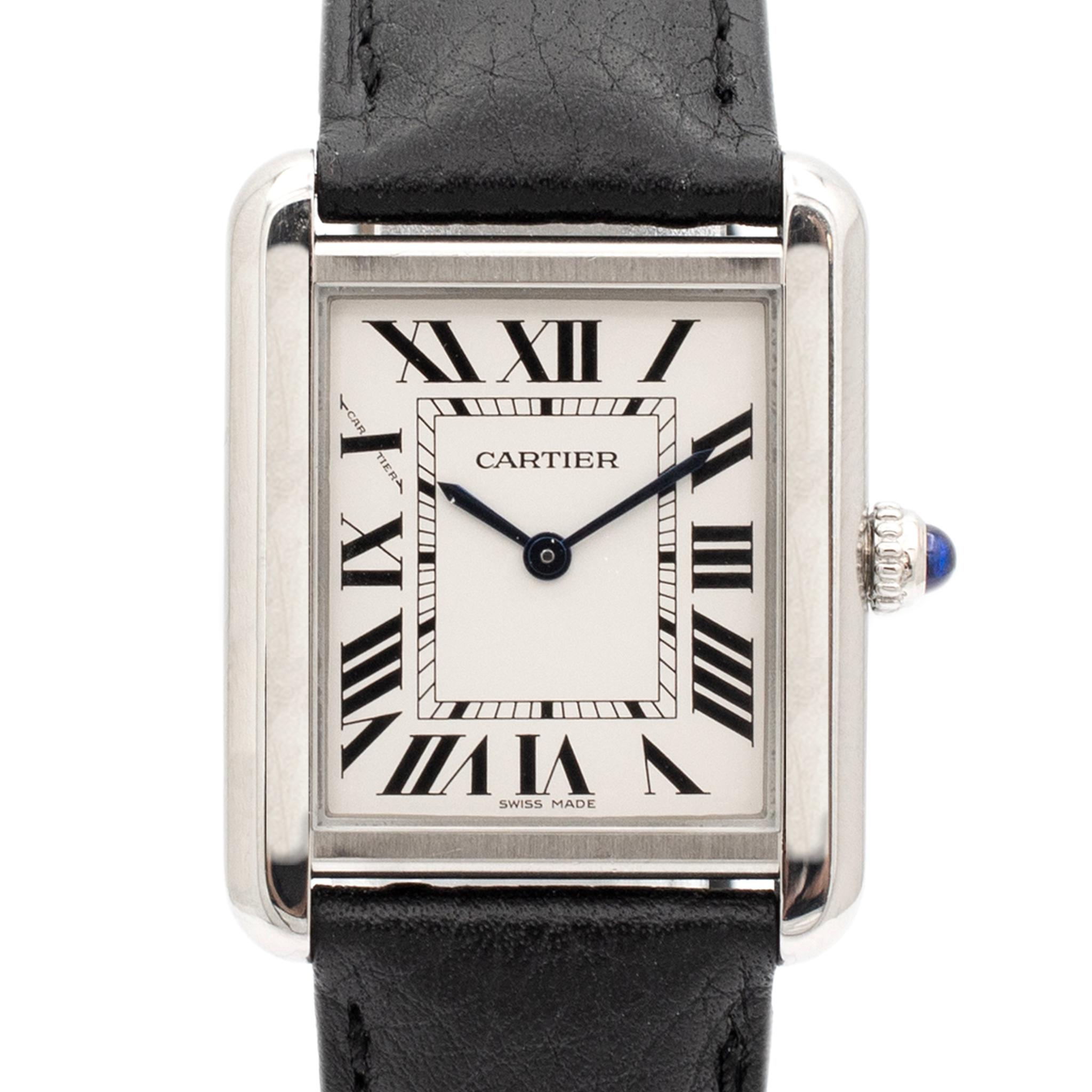 Brand: Cartier

Gender: Ladies

Metal Type: Stainless Steel

Weight: 30.78 grams

Ladies stainless steel Cartier Swiss made watch with original box. Engraved with 