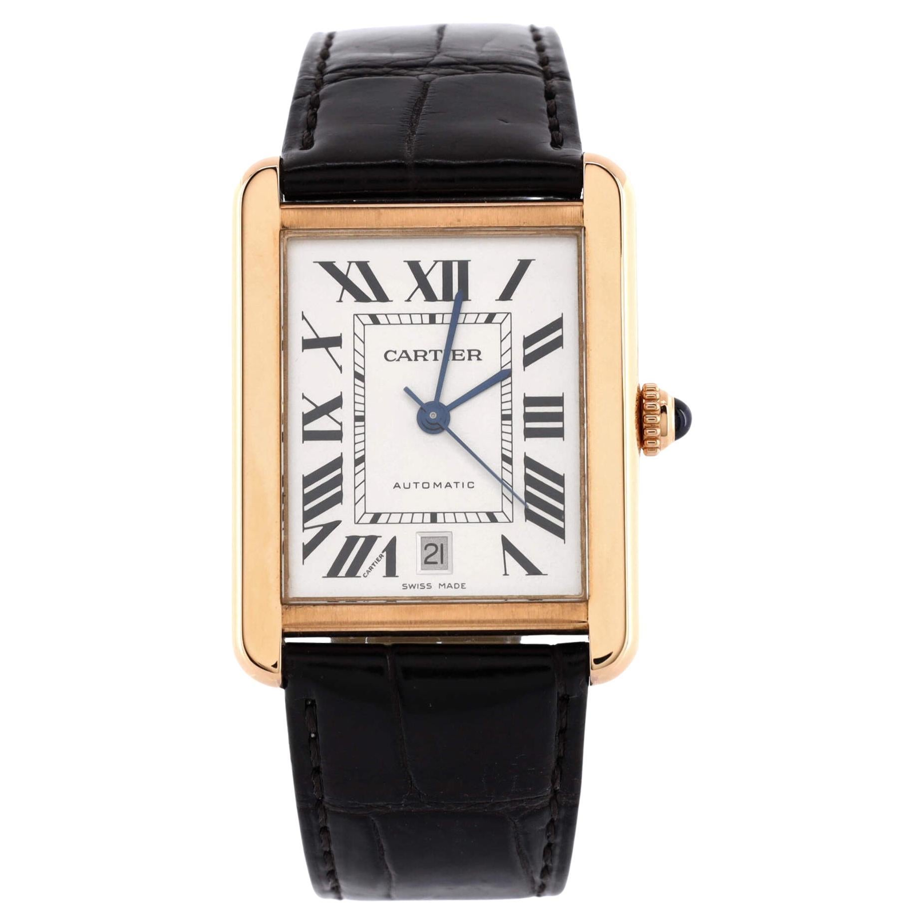 Cartier Tank Solo Automatic Watch Rose Gold and Alligator 31 For Sale