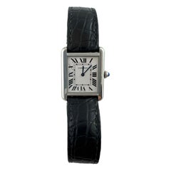 Cartier Tank Solo Ladies Watch 3170 Quartz Stainless Steel Black Leather Band