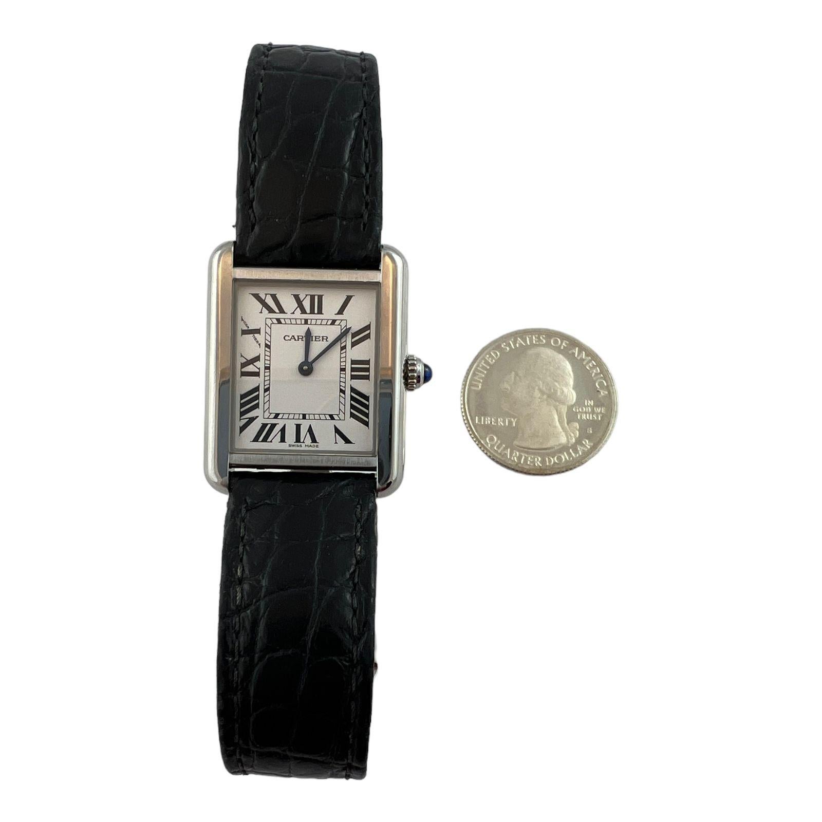 Cartier Tank Solo Ladies Watch 3170 Quartz Stainless Steel Black Leather Band 2