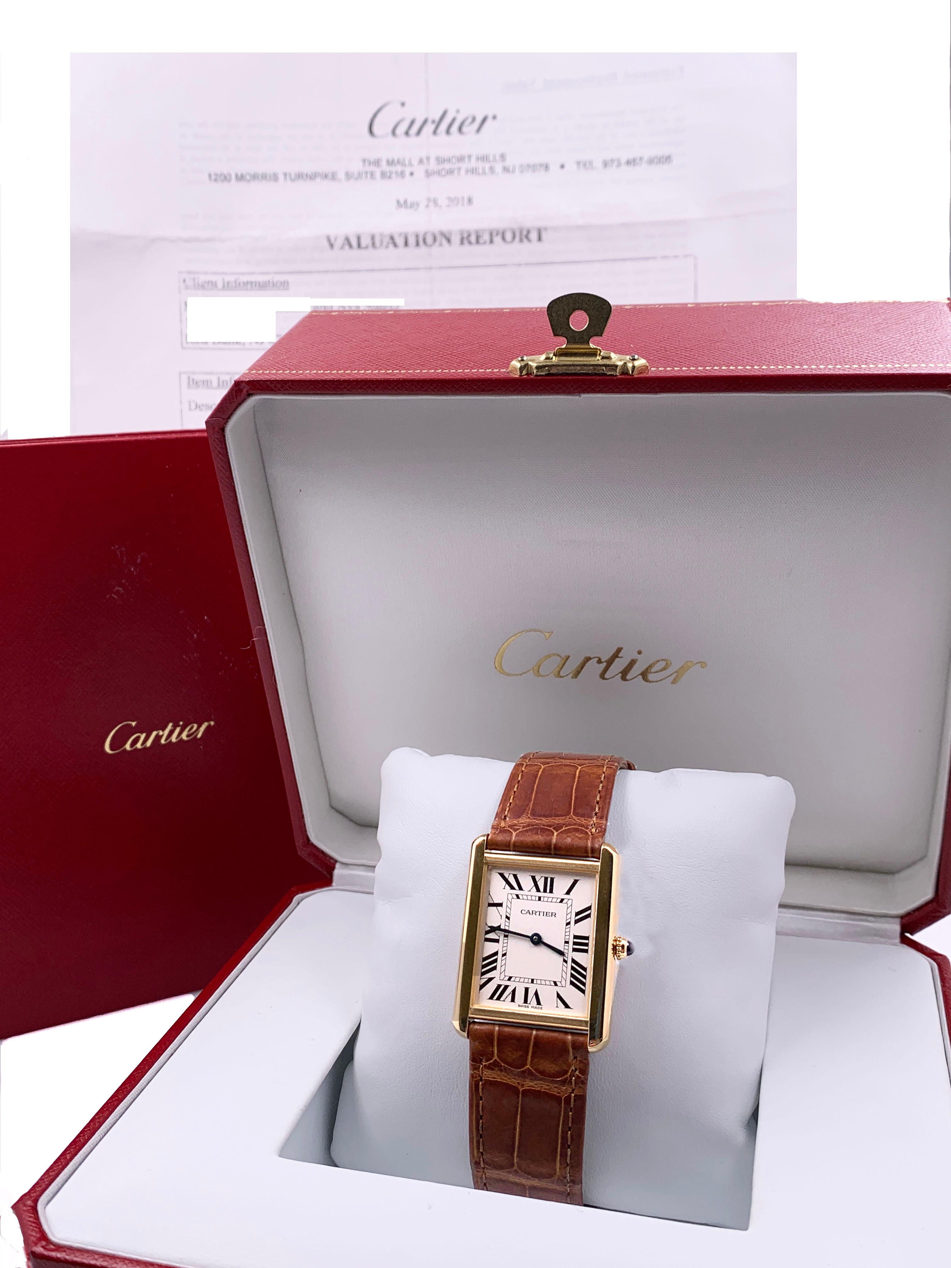 Cartier Tank Solo Large 3167 W5200004 Silver Dial 18K Bezel Alligator Box Paper In Excellent Condition In San Diego, CA