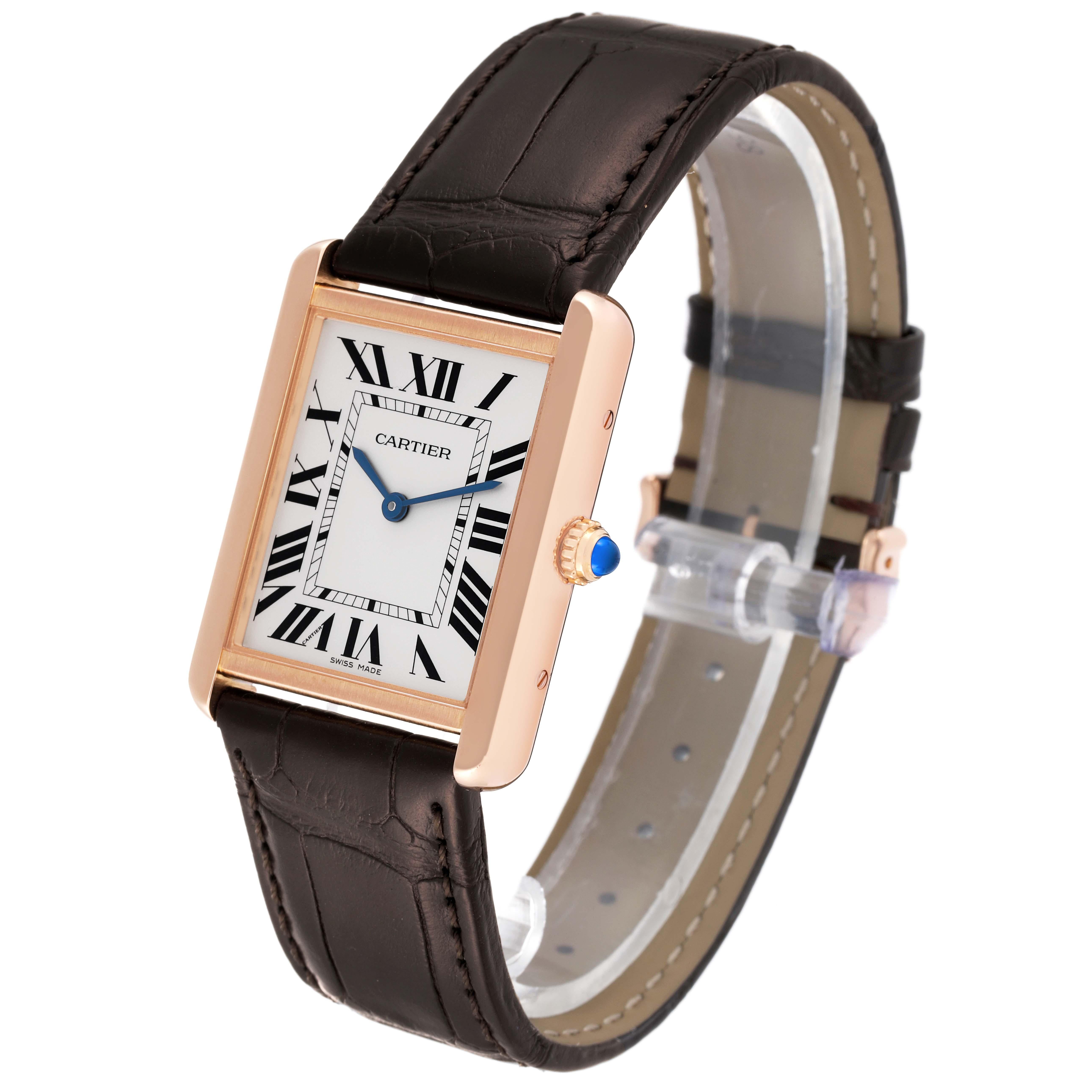 Men's Cartier Tank Solo Large Rose Gold Steel Brown Strap Mens Watch W5200025 Card