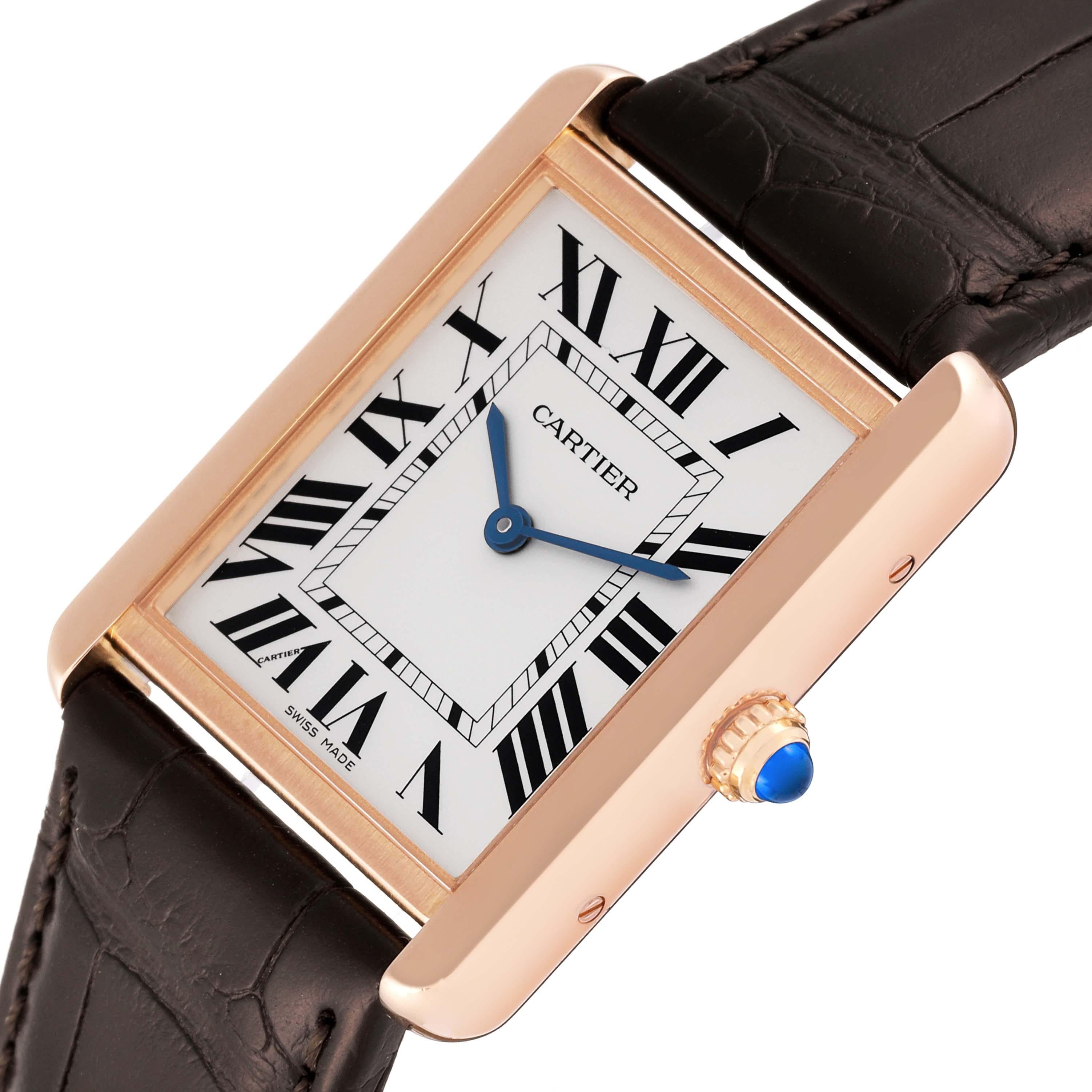 Cartier Tank Solo Large Rose Gold Steel Brown Strap Mens Watch W5200025 Card 1
