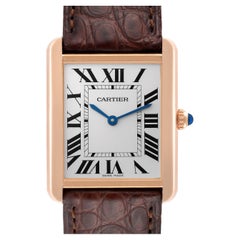 Cartier Tank Solo Large Rose Gold Steel Brown Strap Mens Watch W5200025 Card