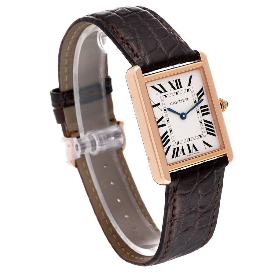Cartier: Große Herrenuhr Tank Solo aus Roségold mit braunem Stahlarmband, W5200025 im Zustand „Hervorragend“ im Angebot in Atlanta, GA