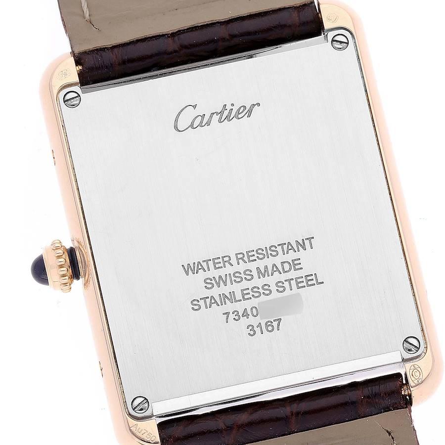 Cartier: Große Herrenuhr Tank Solo aus Roségold mit braunem Stahlarmband, W5200025 im Angebot 3