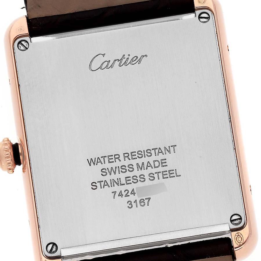 Cartier Tank Solo Large Rose Gold Steel Brown Strap Mens Watch W5200025 In Excellent Condition In Atlanta, GA