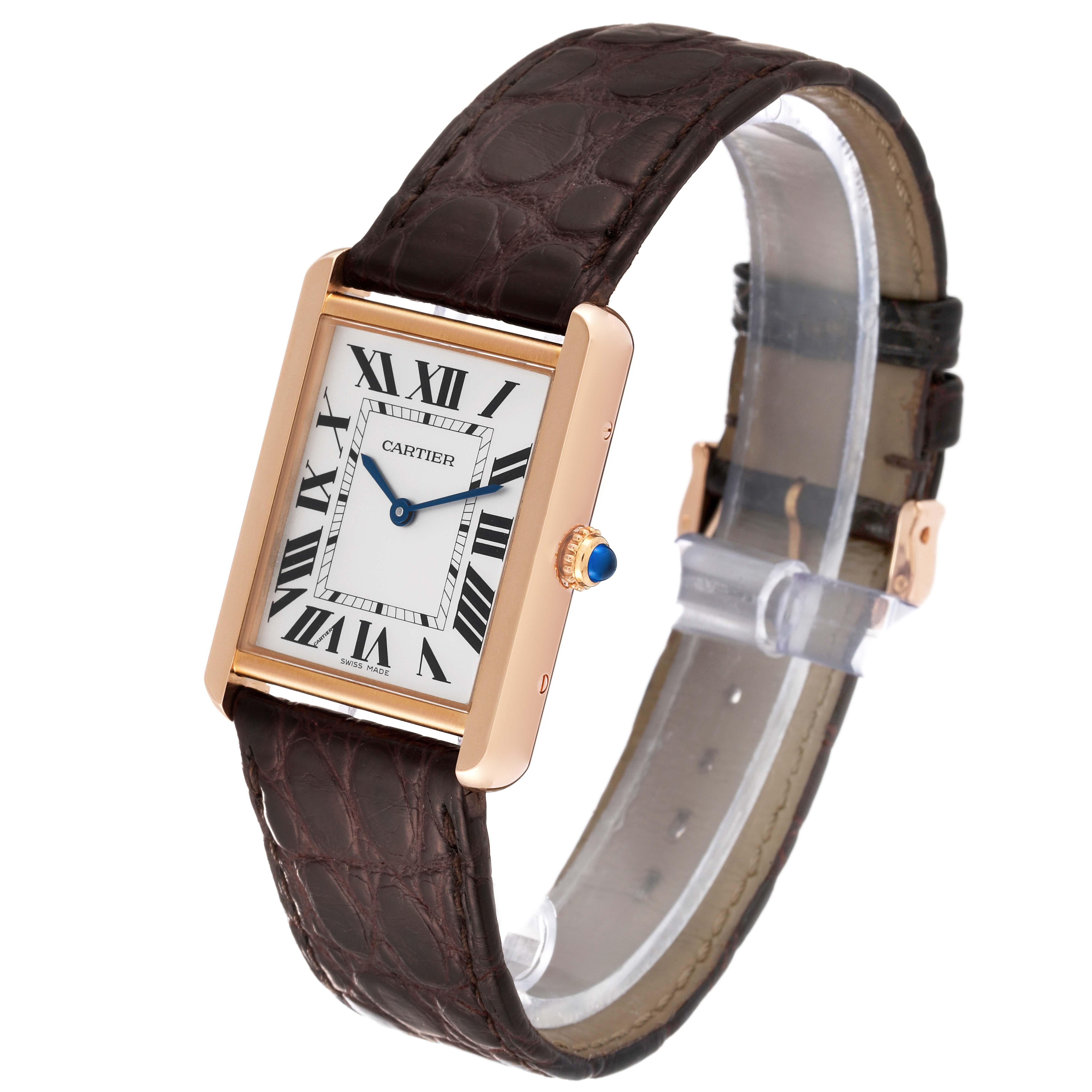 Cartier Tank Solo Large Rose Gold Steel Brown Strap Mens Watch W5200025 For Sale 2