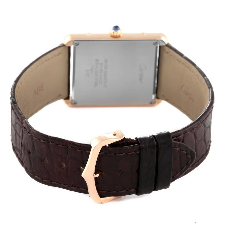 Men's Cartier Tank Solo Large Rose Gold Steel Brown Strap Mens Watch W5200025