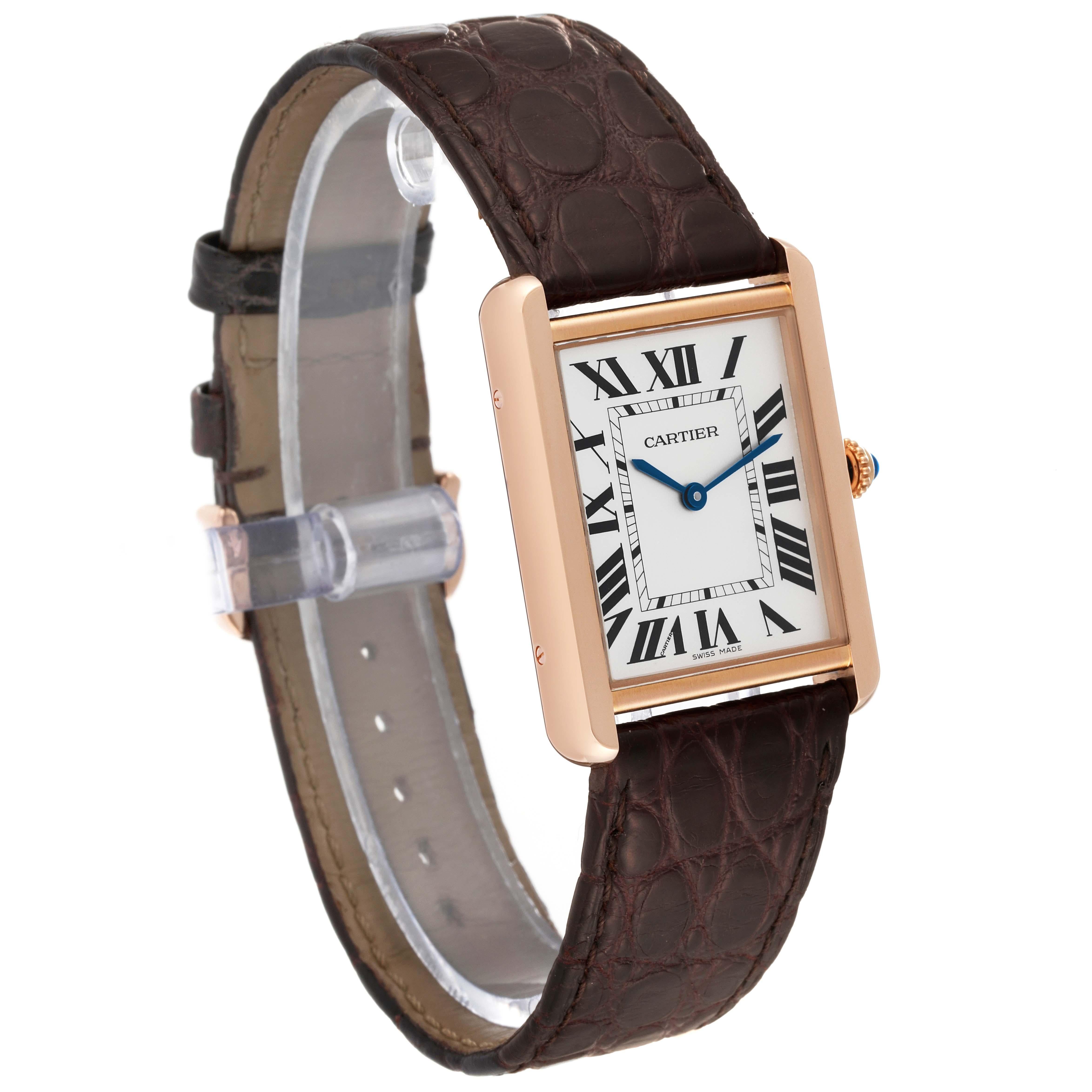 Cartier Tank Solo Large Rose Gold Steel Brown Strap Mens Watch W5200025 For Sale 3