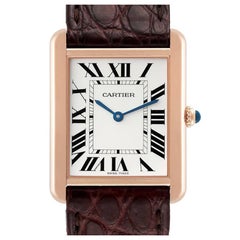 Cartier Tank Solo Large Rose Gold Steel Brown Strap Mens Watch W5200025