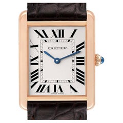 Cartier Tank Solo Large Rose Gold Steel Brown Strap Mens Watch W5200025