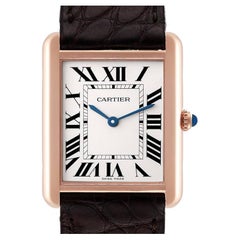 Cartier Tank Solo Large Rose Gold Steel Brown Strap Mens Watch W5200025