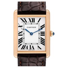 Cartier Tank Solo Large Rose Gold Steel Brown Strap Mens Watch W5200025