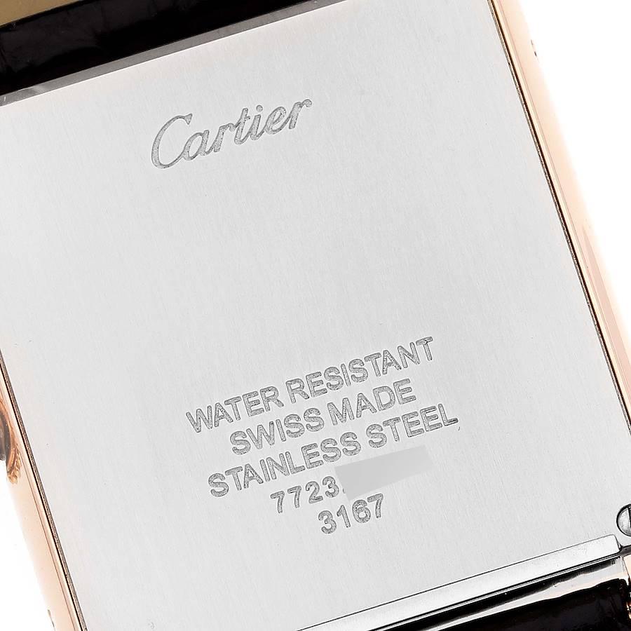 Cartier: Große Roségold Stahl-Herrenuhr mit braunem Riemen, W5200025, Tank Solo 3