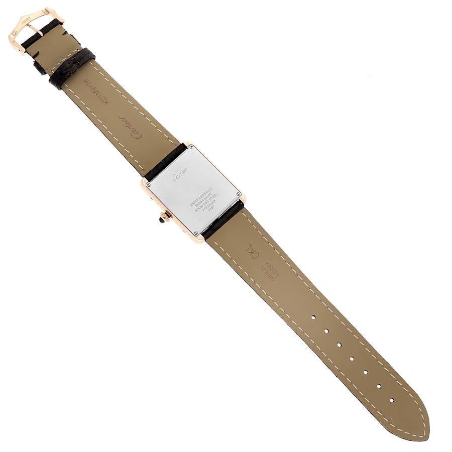 Cartier: Große Roségold Stahl-Herrenuhr mit braunem Riemen, W5200025, Tank Solo 5