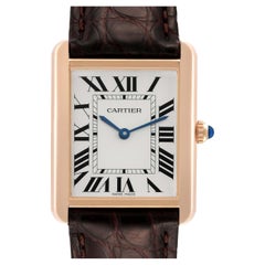 Cartier Tank Solo Large Rose Gold Steel Brown Strap Mens Watch W5200025 Papers