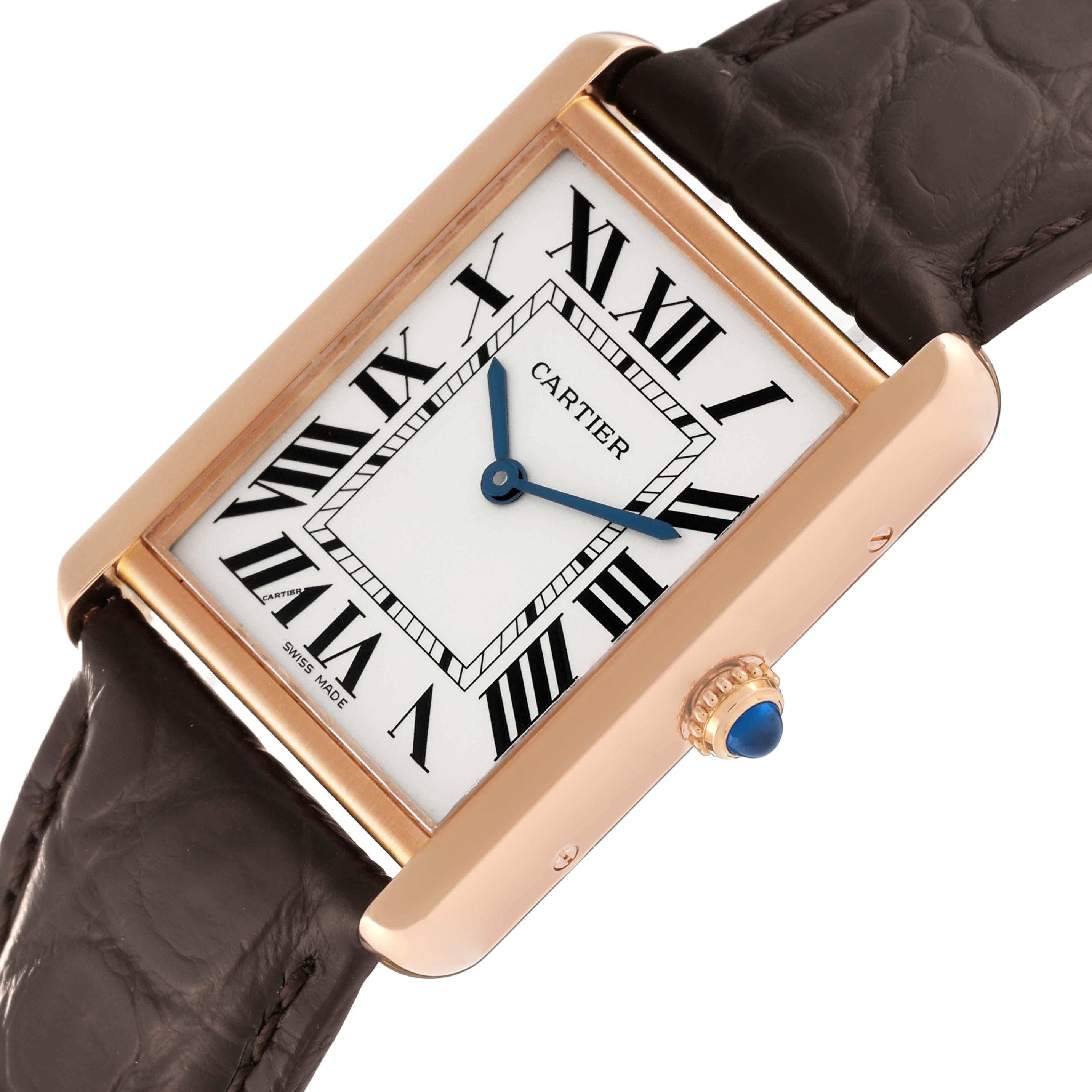 Cartier Tank Solo Large Rose Gold Steel Mens Watch W5200025 In Excellent Condition In Atlanta, GA