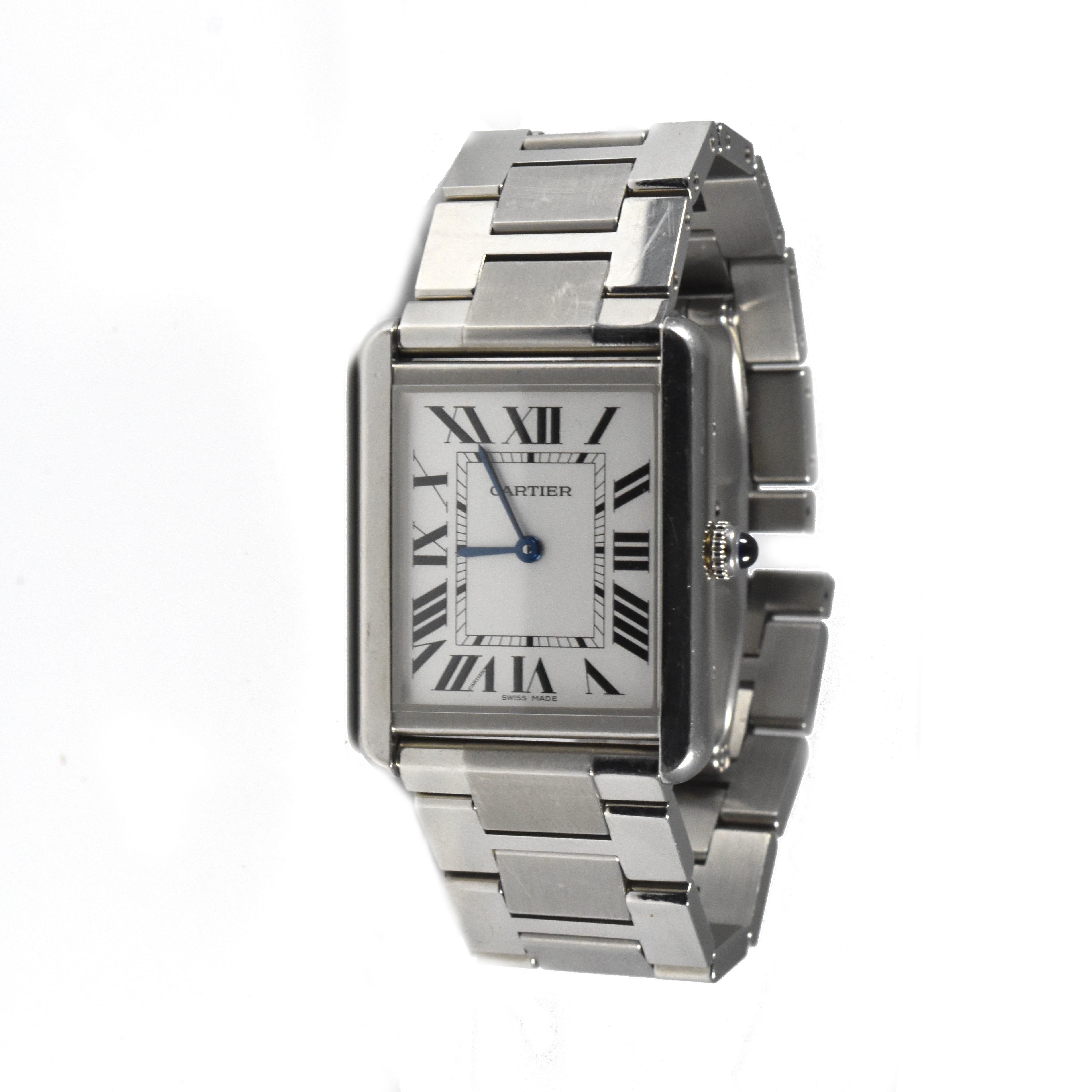 Cartier Tank Solo Large Stainless Steel Watch Ref. 3169 In Good Condition In Miami, FL