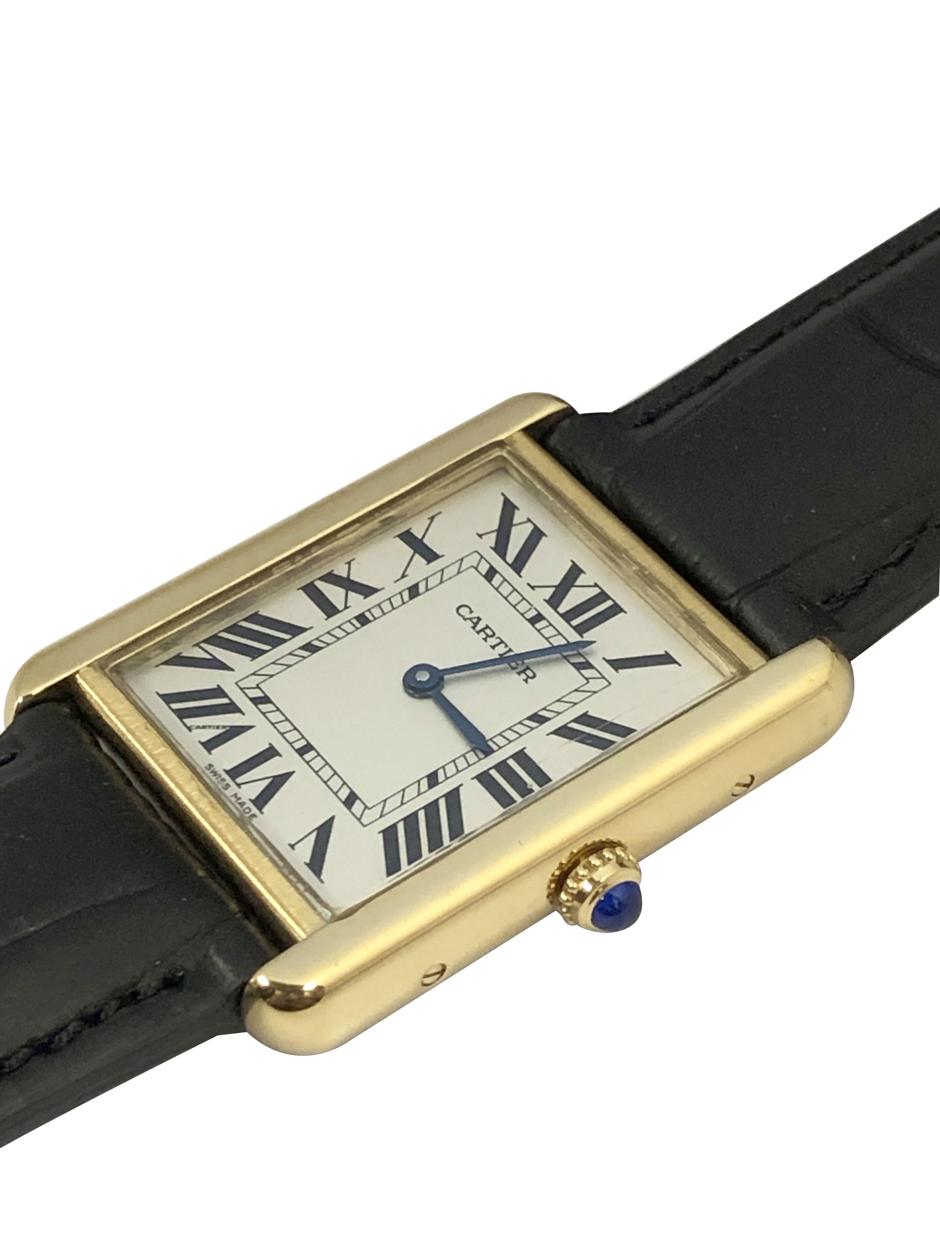 Women's or Men's Cartier Tank Solo Large Yellow Gold and Steel Quartz Wrist Watch For Sale