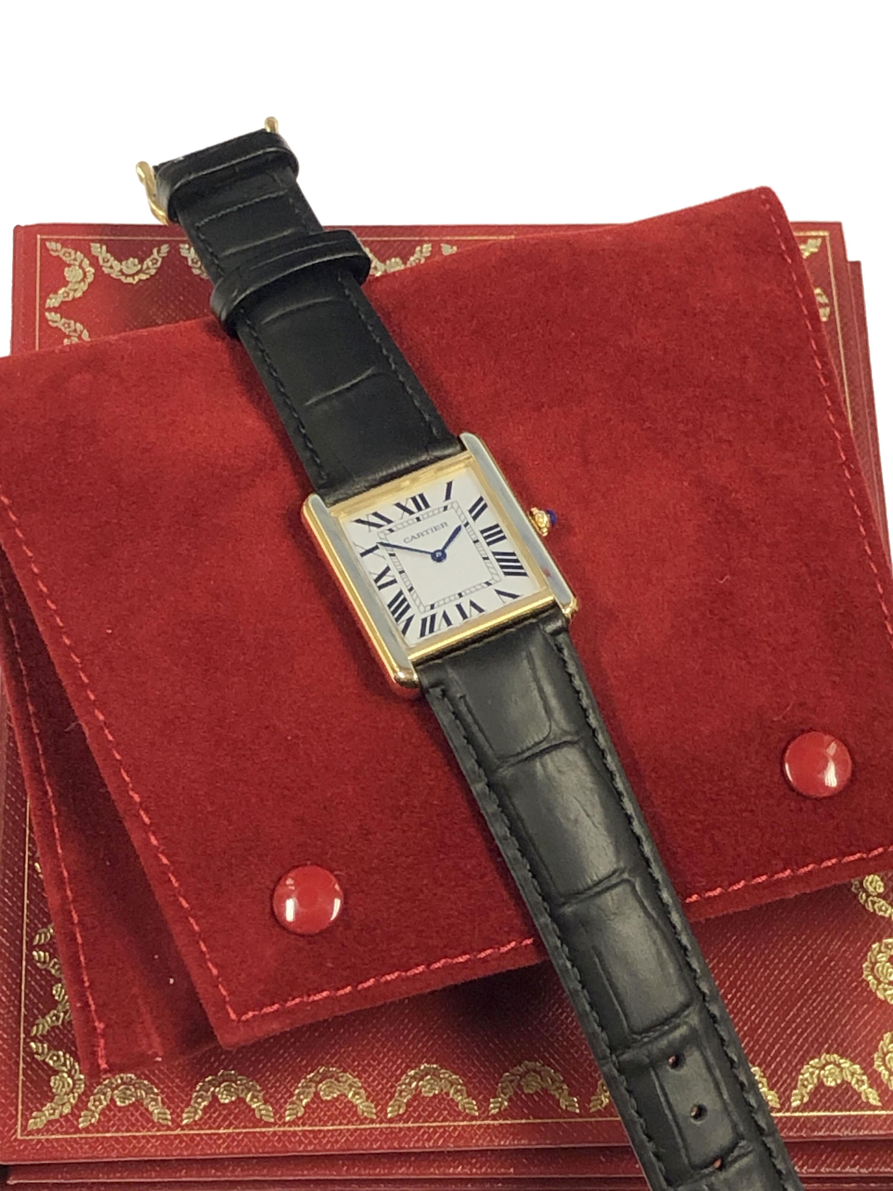 Cartier Tank Solo Large Yellow Gold and Steel Quartz Wrist Watch For Sale 3