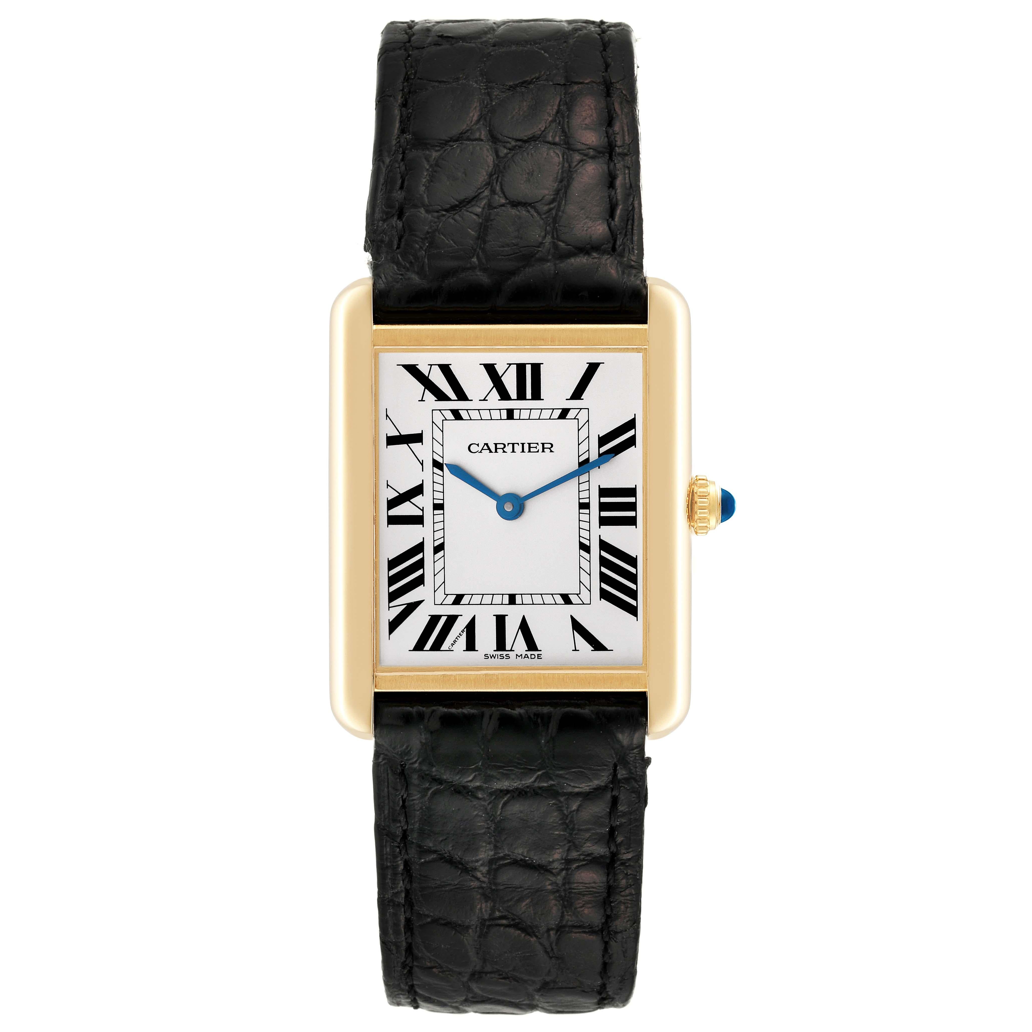 Cartier Tank Solo Large Yellow Gold Steel Mens Watch W5200004 Card In Excellent Condition For Sale In Atlanta, GA
