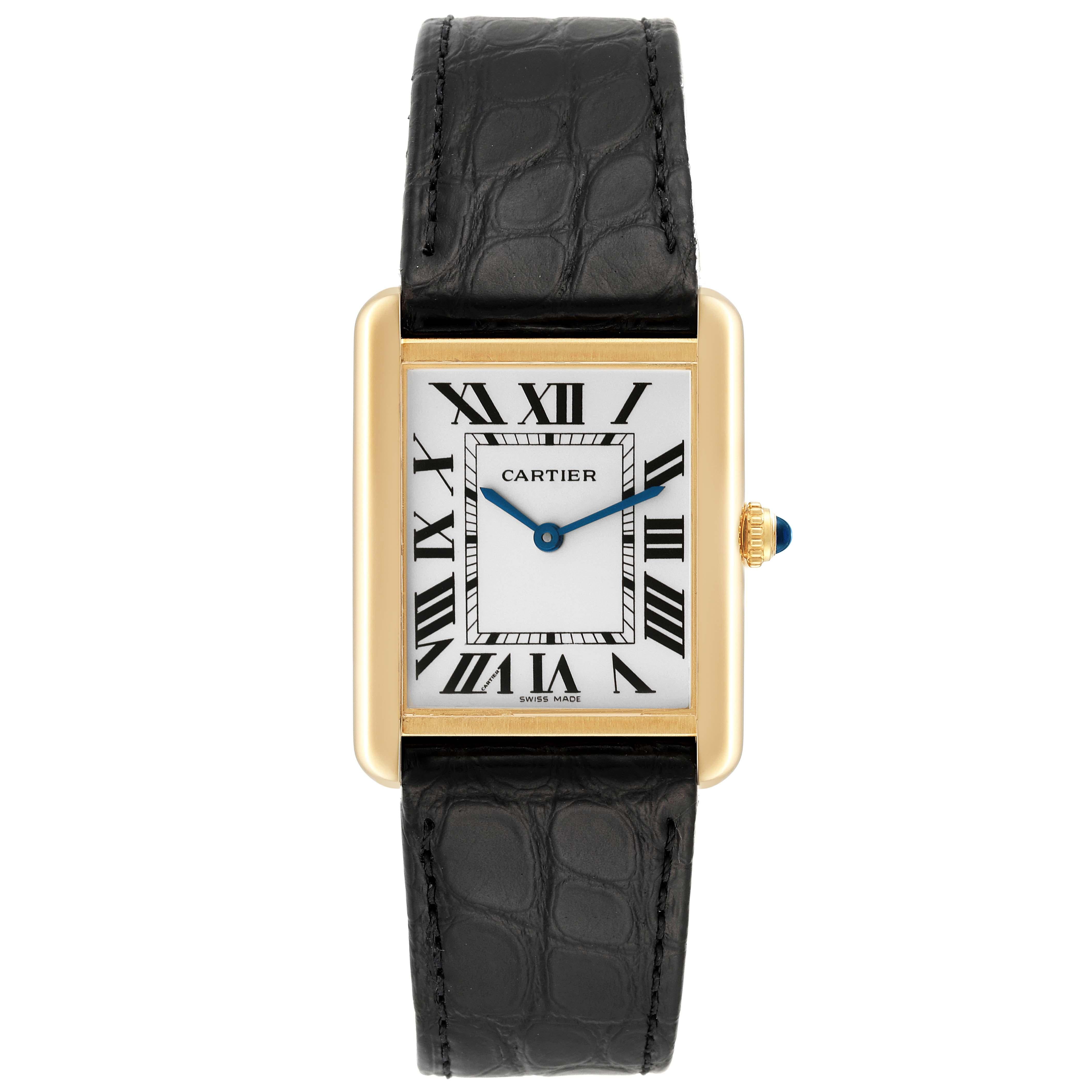 Cartier Tank Solo Large Yellow Gold Steel Mens Watch W5200004 Papers In Excellent Condition In Atlanta, GA