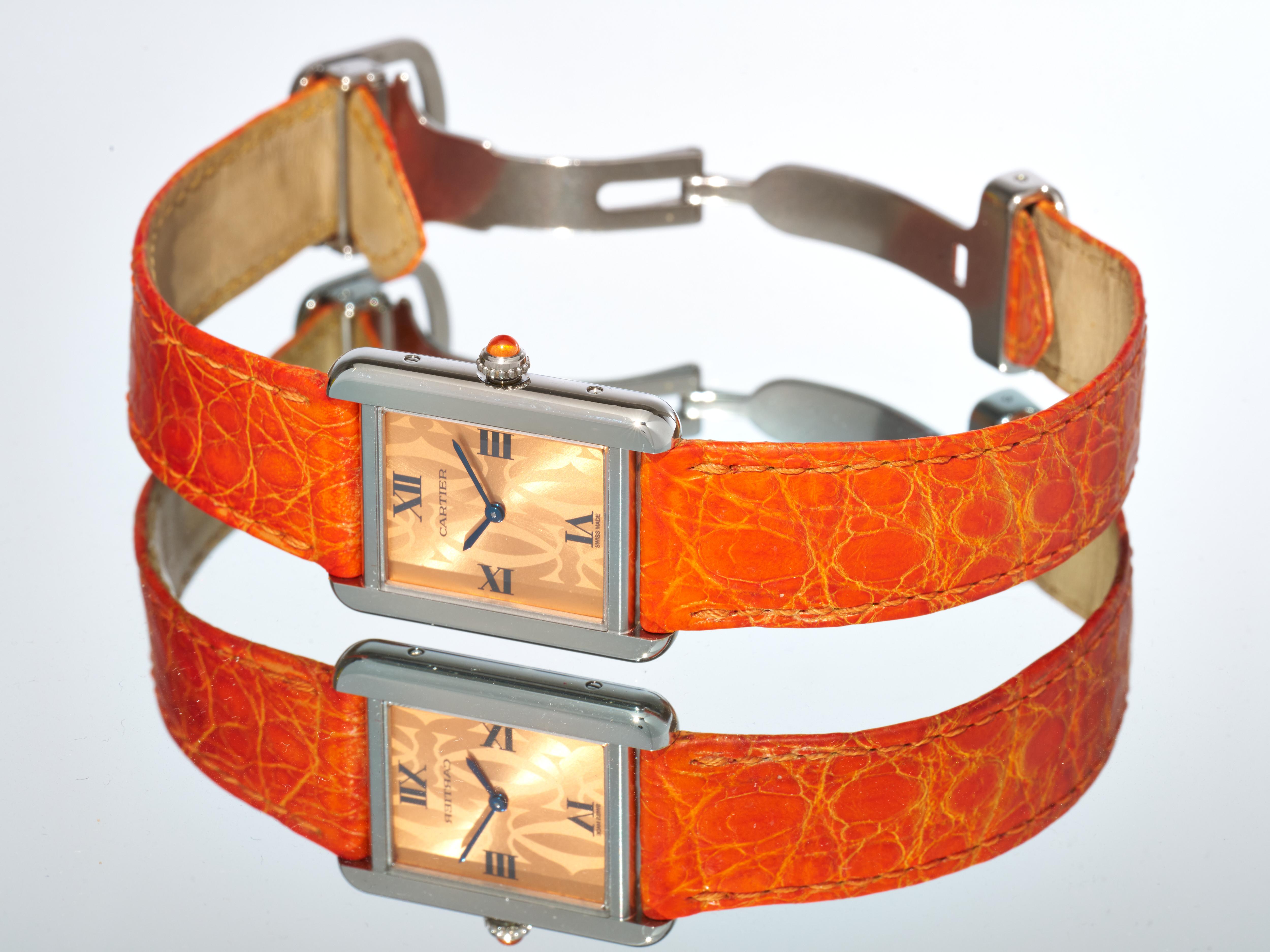 Cartier Tank Solo Limited Edition Orange 24mm Steel Quartz Watch 2716 For Sale 9