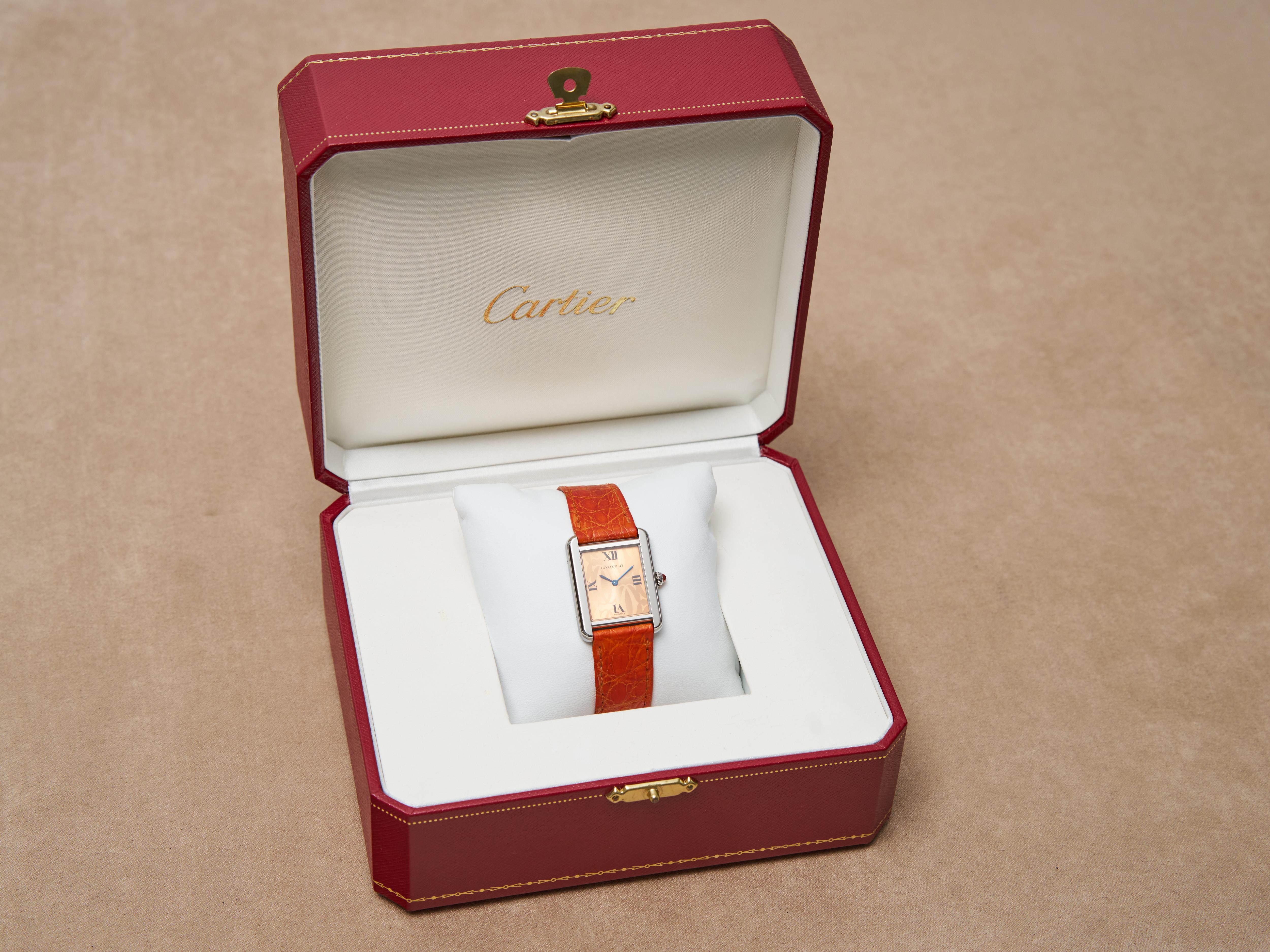 Cartier Tank Solo Limited Edition Orange 24mm Steel Quartz Watch 2716 For Sale 10