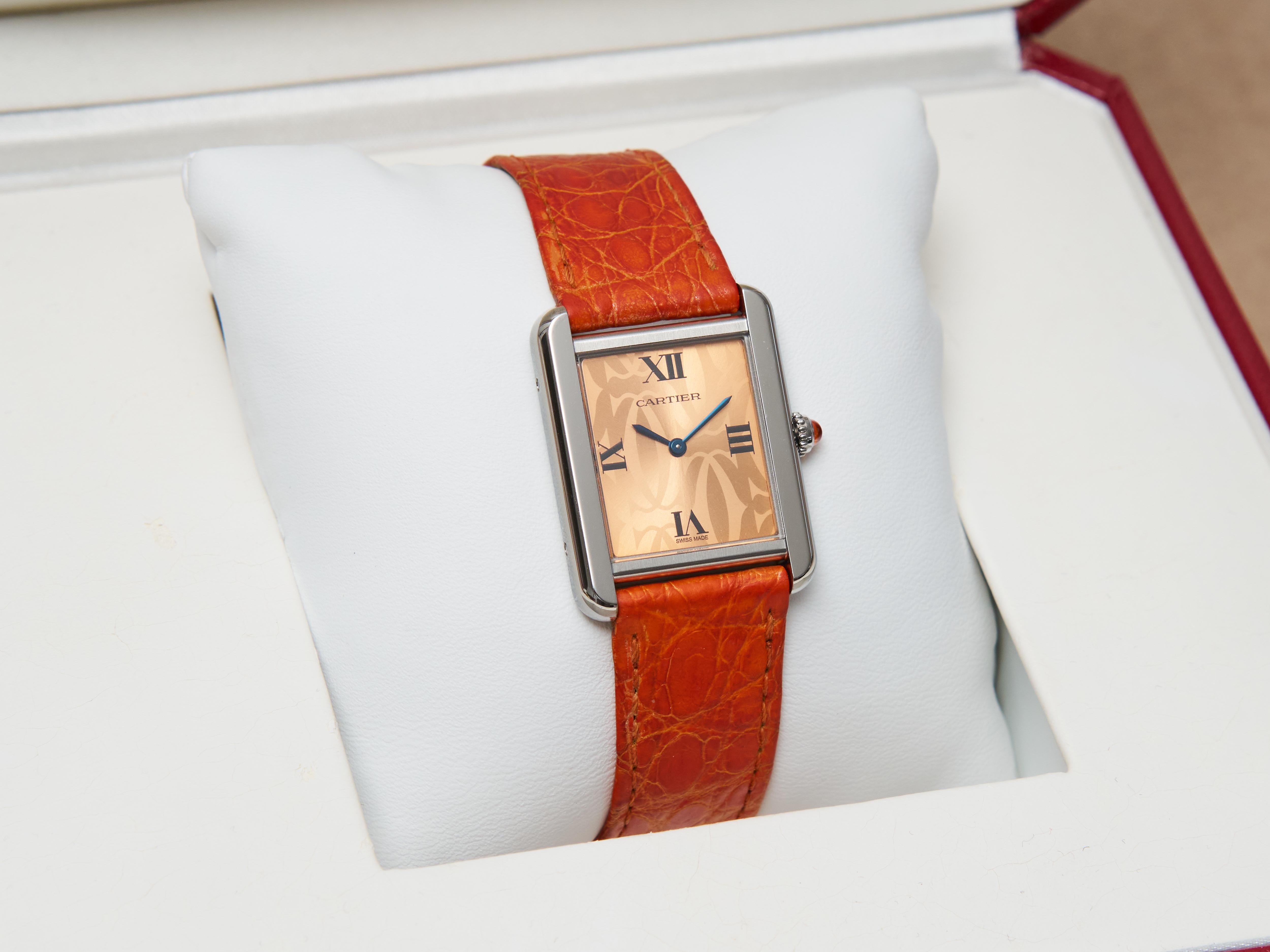 Cartier Tank Solo Limited Edition Orange 24mm Steel Quartz Watch 2716 For Sale 11