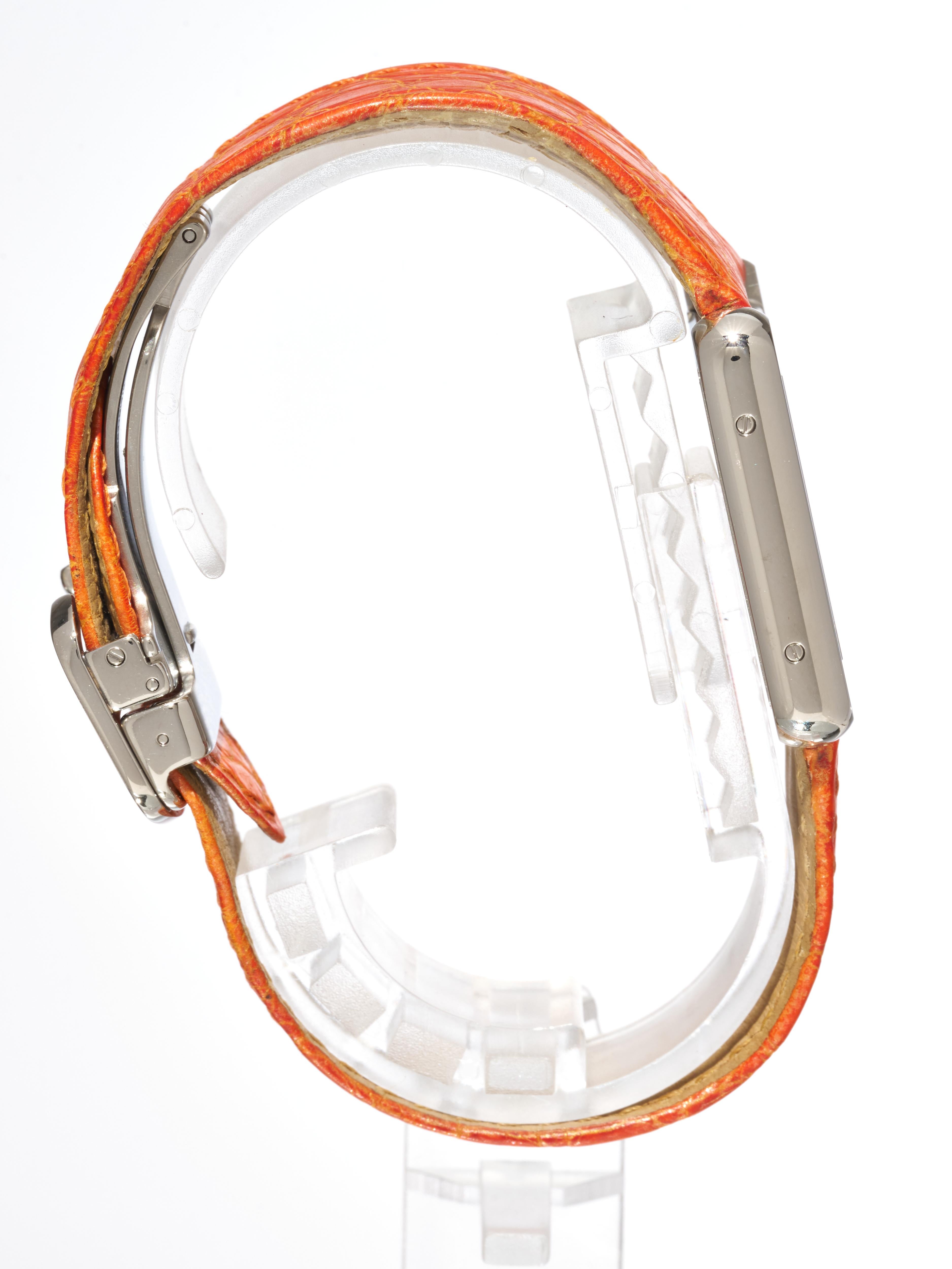 Art Deco Cartier Tank Solo Limited Edition Orange 24mm Steel Quartz Watch 2716 For Sale
