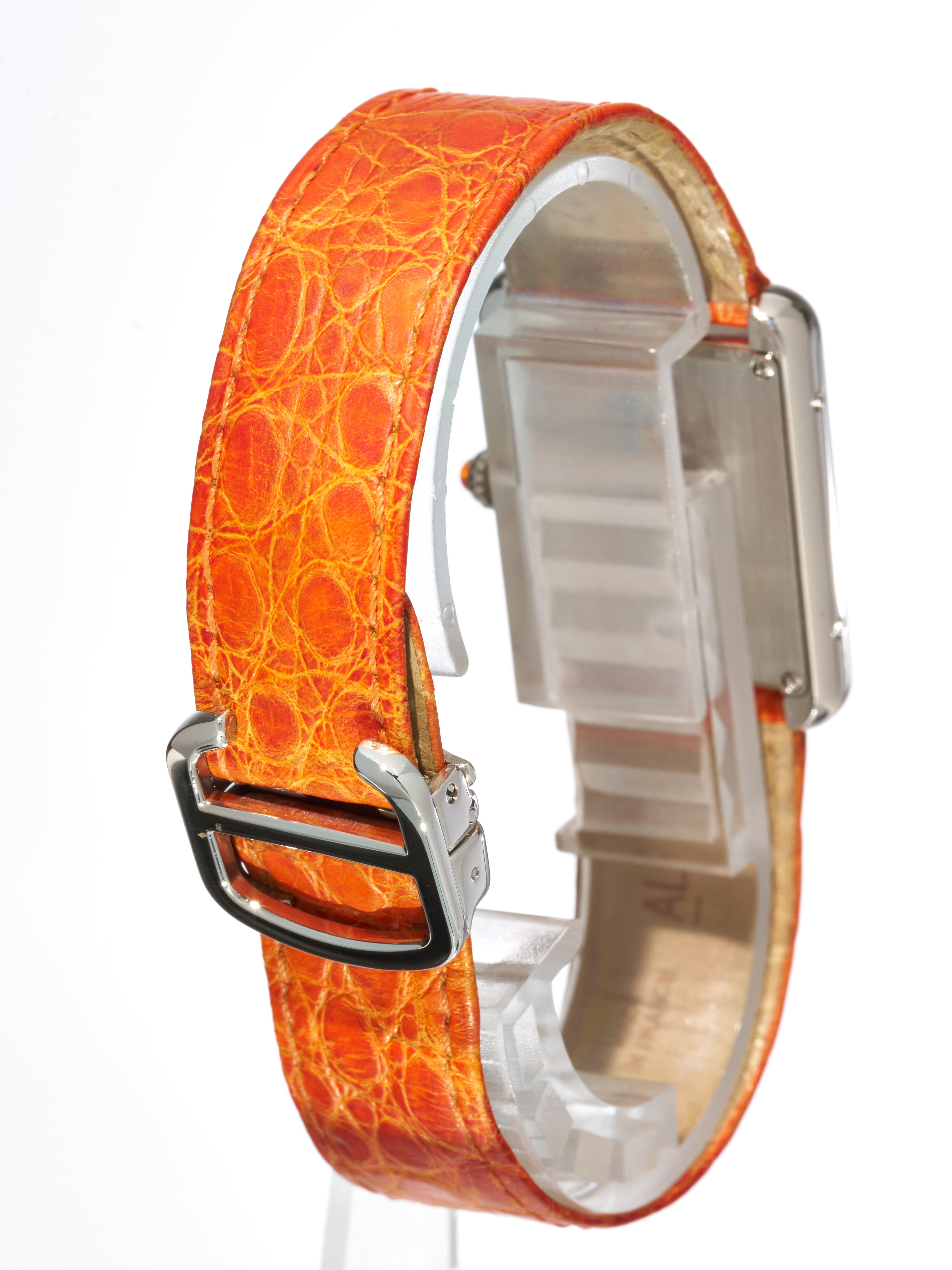Cartier Tank Solo Limited Edition Orange 24mm Steel Quartz Watch 2716 In Excellent Condition For Sale In London, GB