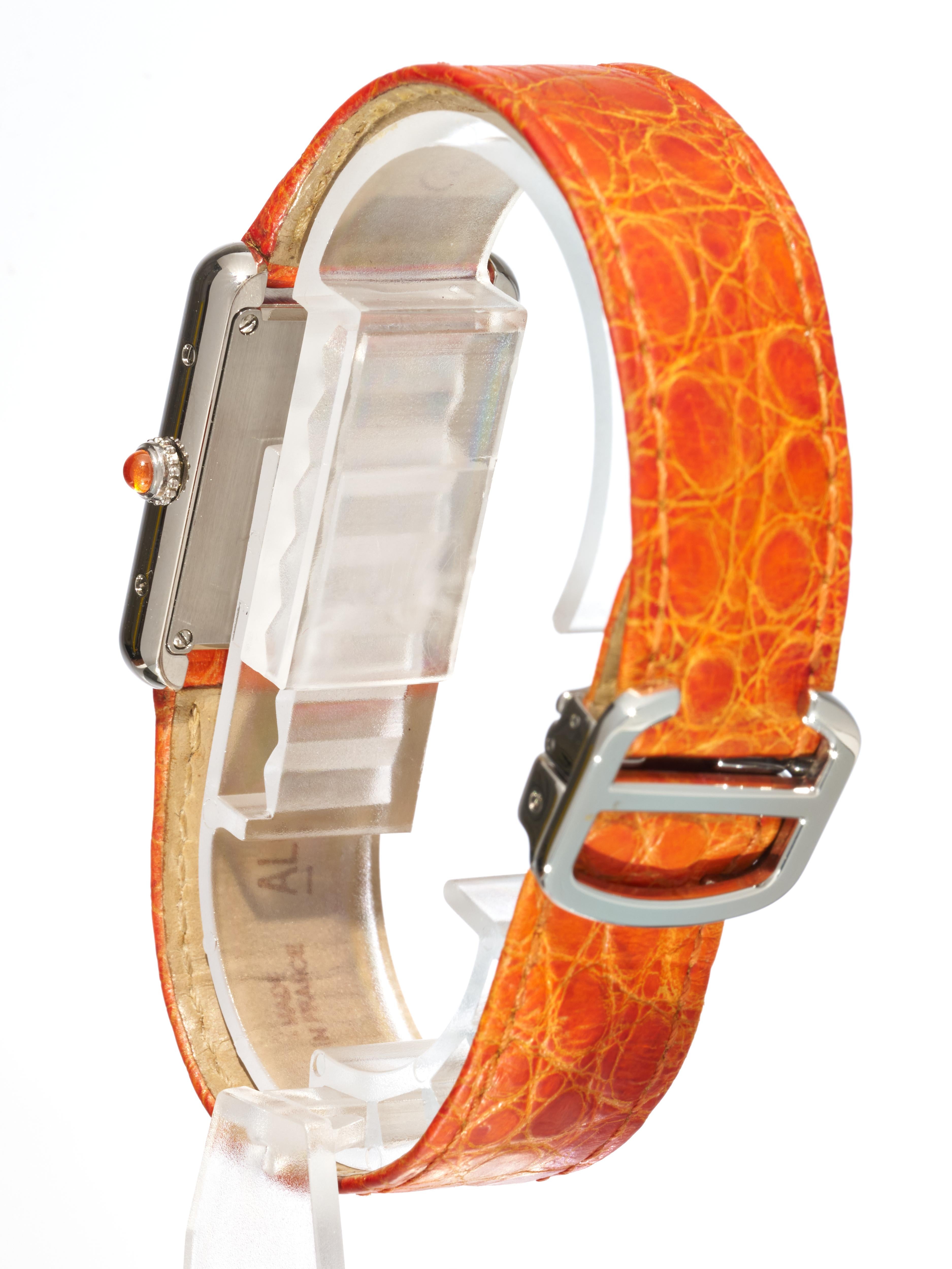 Women's or Men's Cartier Tank Solo Limited Edition Orange 24mm Steel Quartz Watch 2716 For Sale