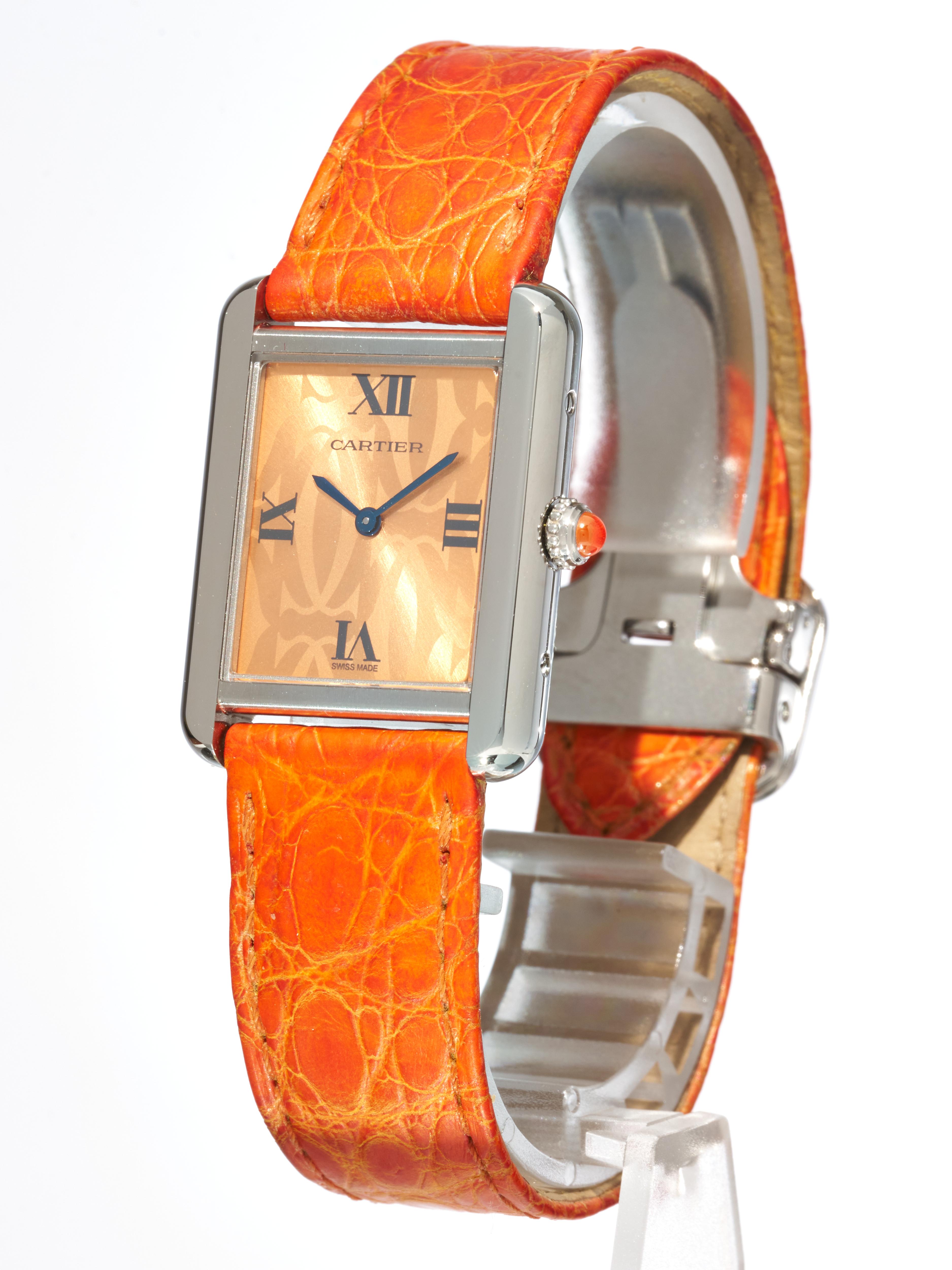 Cartier Tank Solo Limited Edition Orange 24mm Steel Quartz Watch 2716 For Sale 2