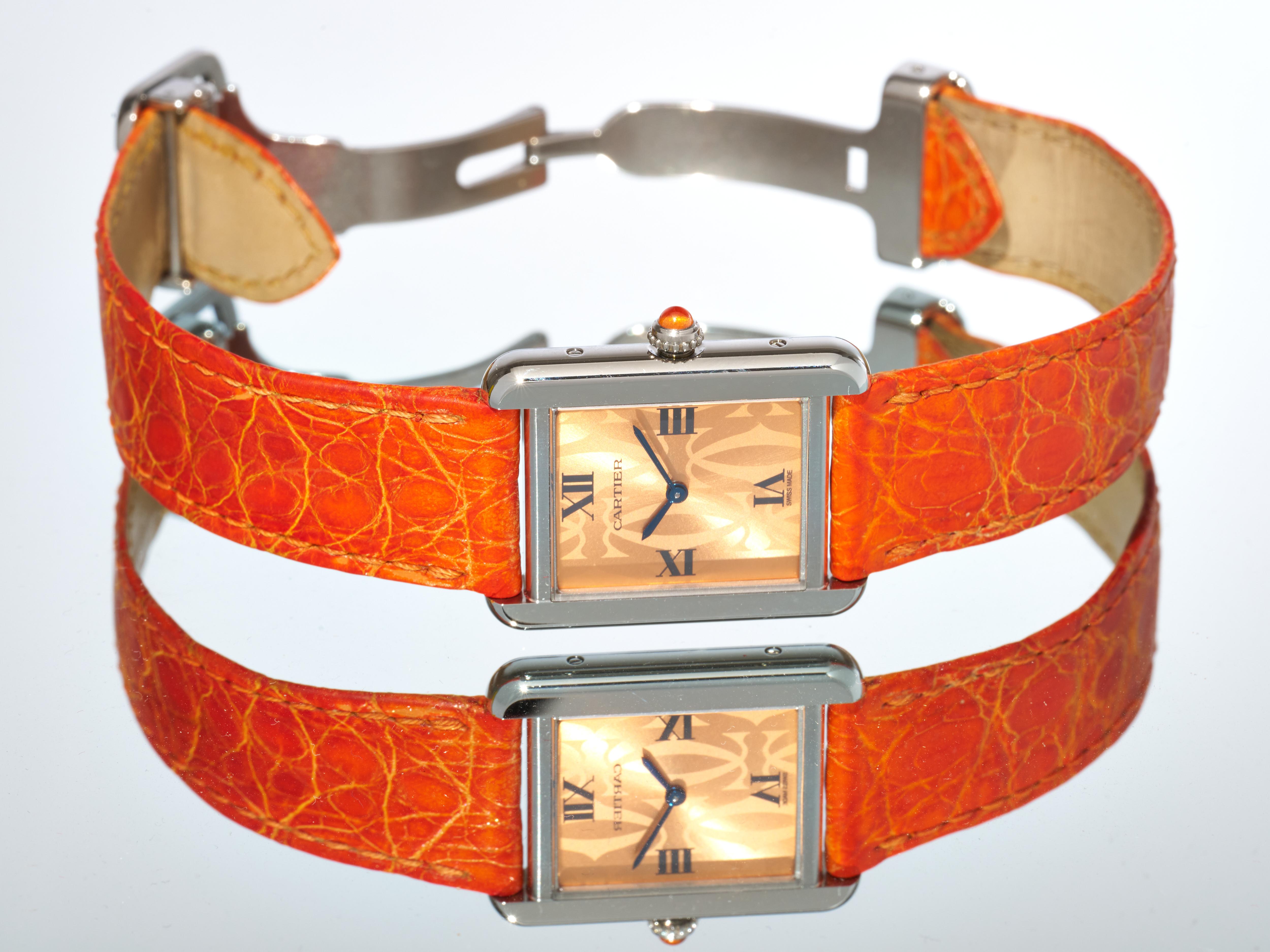 Cartier Tank Solo Limited Edition Orange 24mm Steel Quartz Watch 2716 For Sale 3