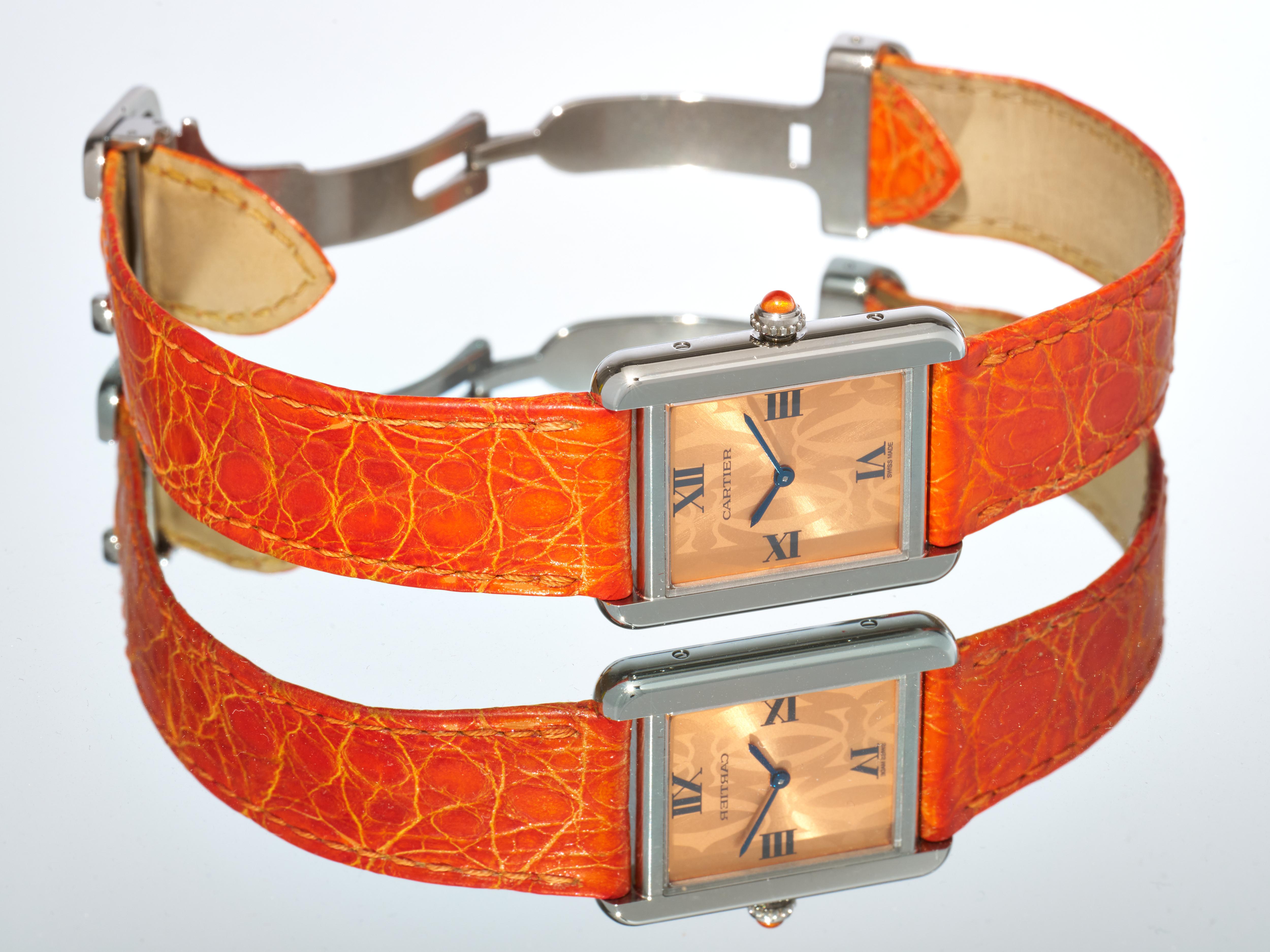 Cartier Tank Solo Limited Edition Orange 24mm Steel Quartz Watch 2716 For Sale 4