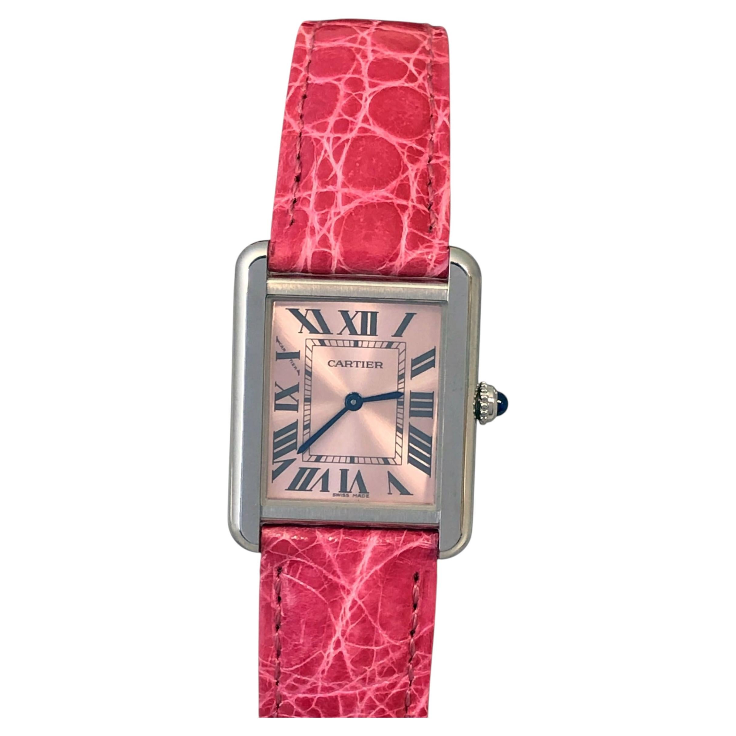 Cartier Tank Solo mid size Steel Pink dial Wrist Watch For Sale