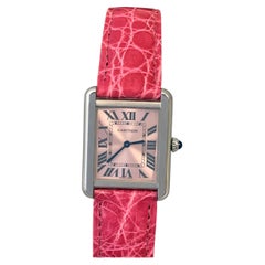 Cartier Tank Solo, mittelgroß, Steele, rosa Zifferblatt, Armbanduhr