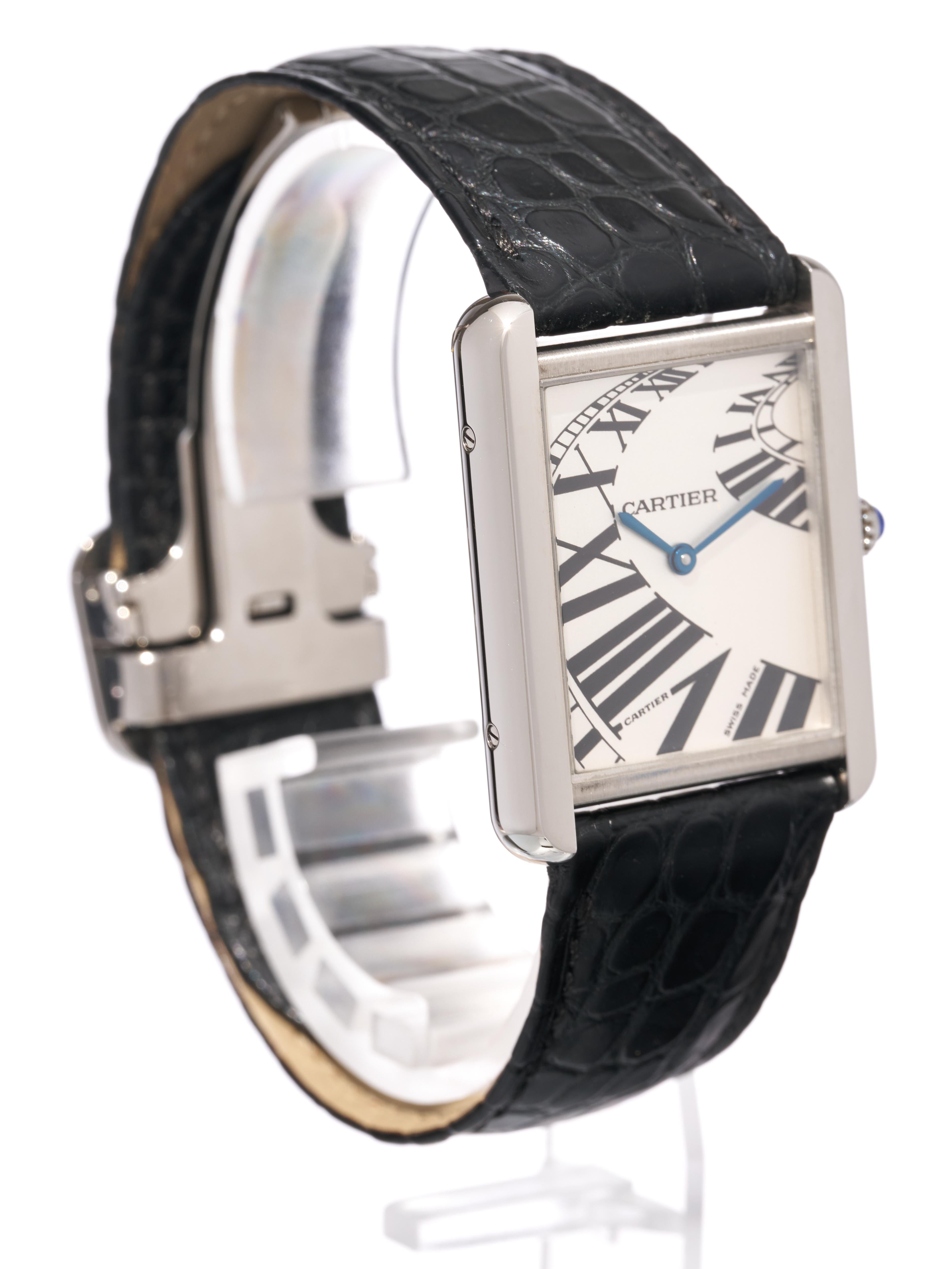 Art déco Cartier Tank Solo Piano Montre édition limitée blanche unisexe 3169 W5200017 B&P