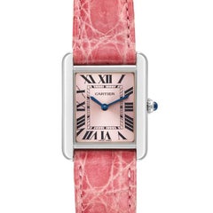 Cartier Tank Solo Pink Dial Pink Strap Steel Ladies Watch W5200000 Papers