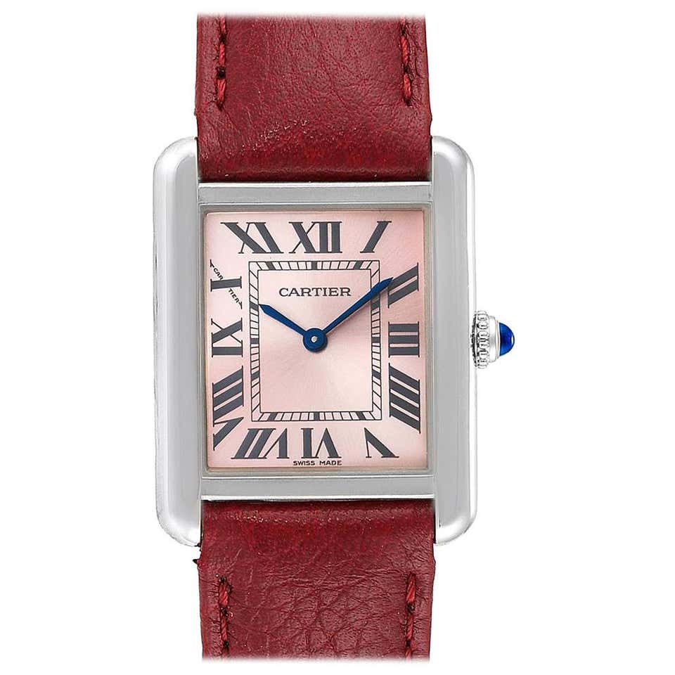 Soloo Red Watch Cartier Tank Solo Pink Dial Red Strap Steel Ladies Watch 3170 For Sale ...