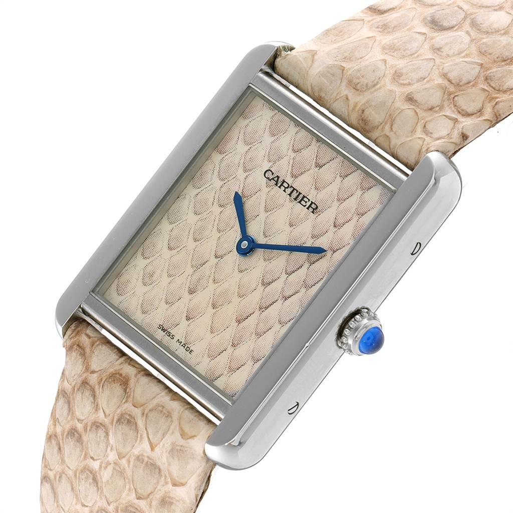 Cartier Tank Solo Python Pattern Steel Ladies Watch W5200020 In Excellent Condition In Atlanta, GA