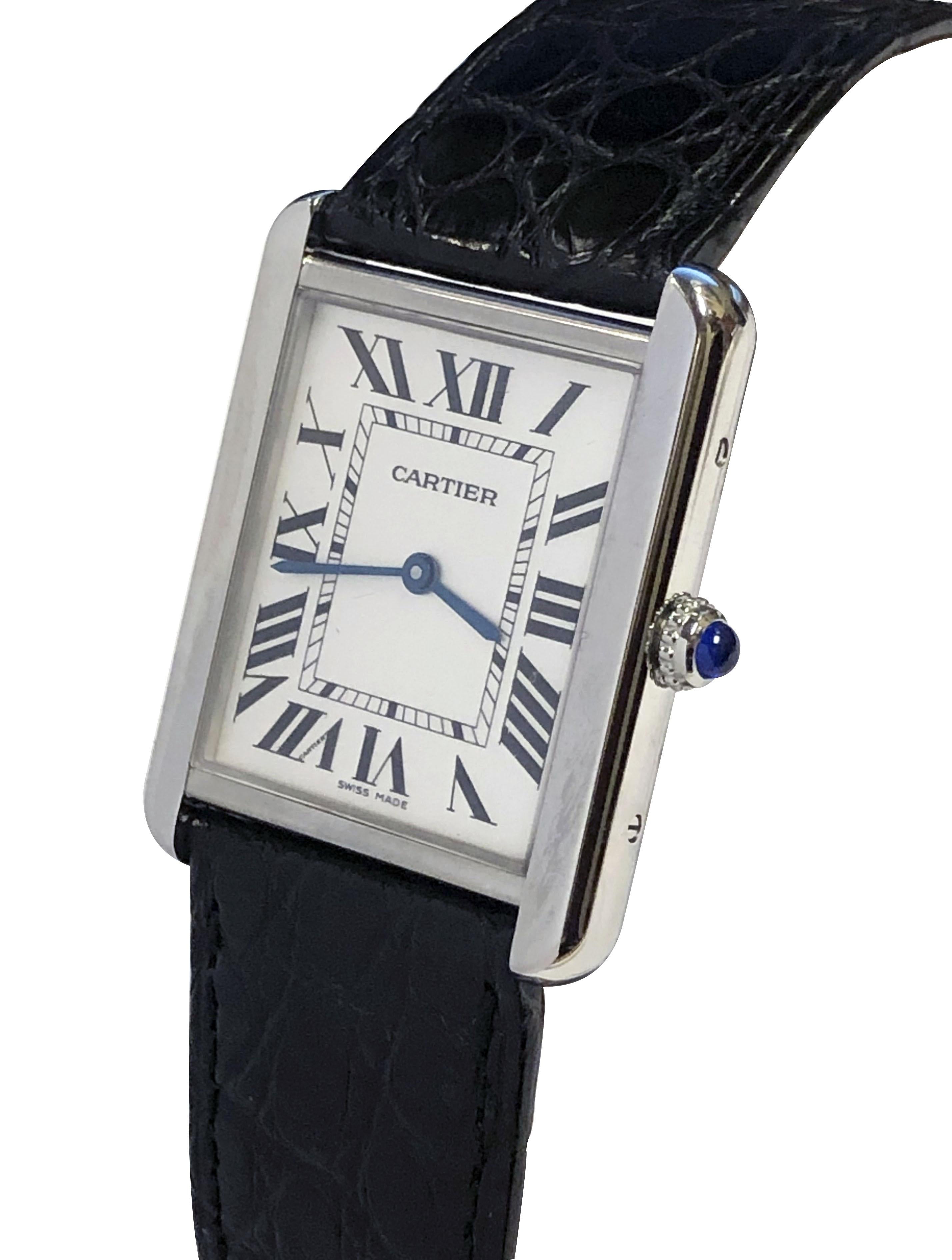 Cartier: Große Stahlgehäuse-Quarz-Armbanduhr Tank Solo Ref 2715, Tank Solo im Zustand „Hervorragend“ in Chicago, IL