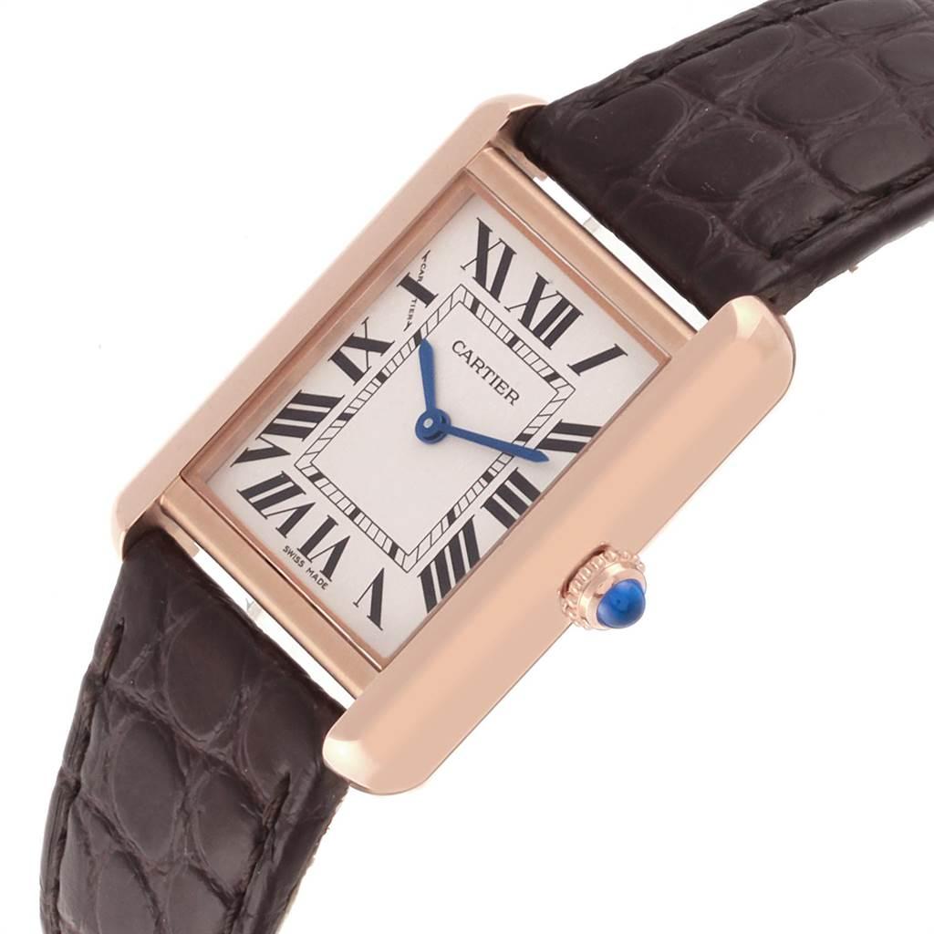 Cartier Tank Solo Rose Gold Steel Brown Dial Ladies Watch W5200024 In Excellent Condition In Atlanta, GA