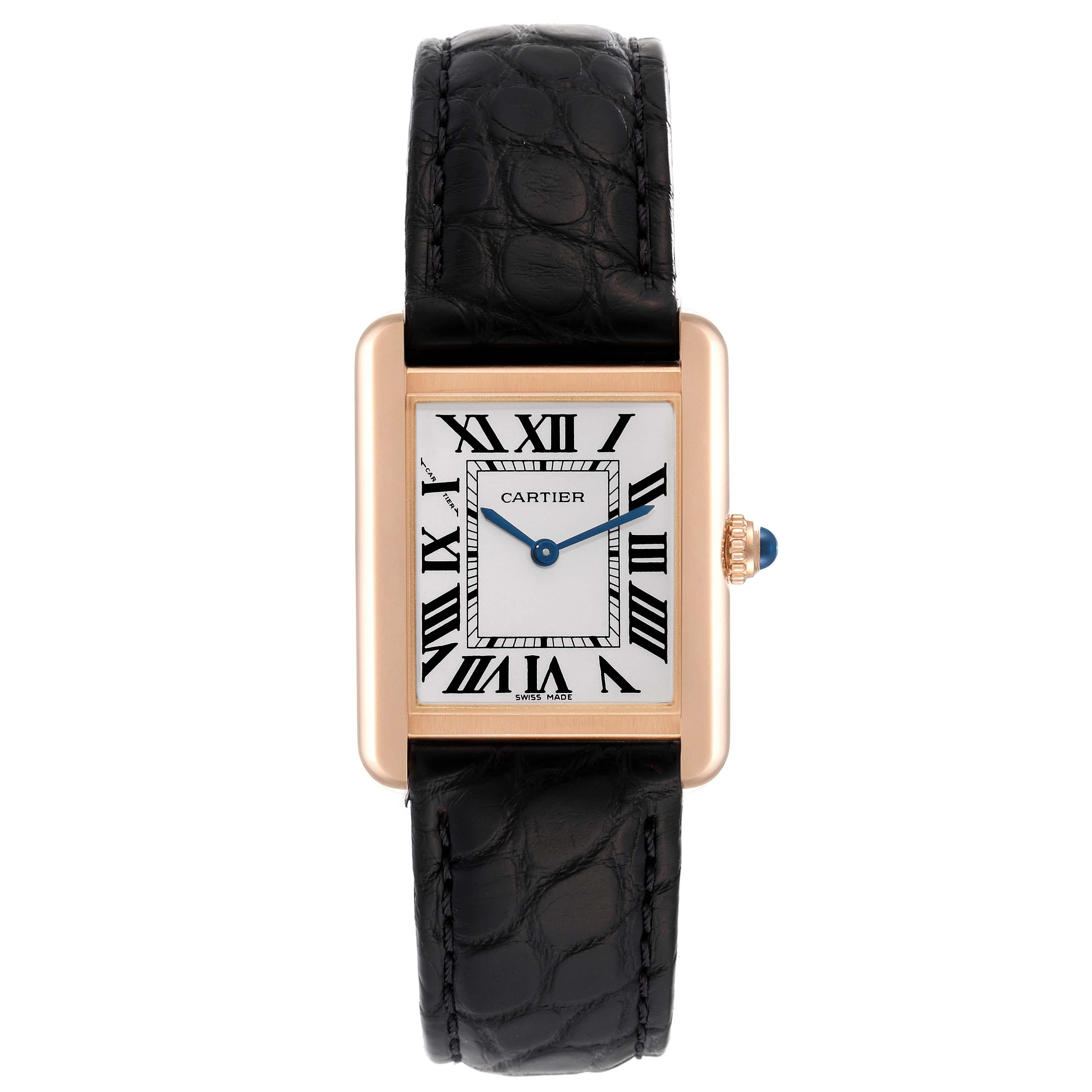 Cartier: Roségold Stahl-Damenuhr W5200024 Tank Solo mit silbernem Zifferblatt und silbernem Zifferblatt im Zustand „Hervorragend“ im Angebot in Atlanta, GA