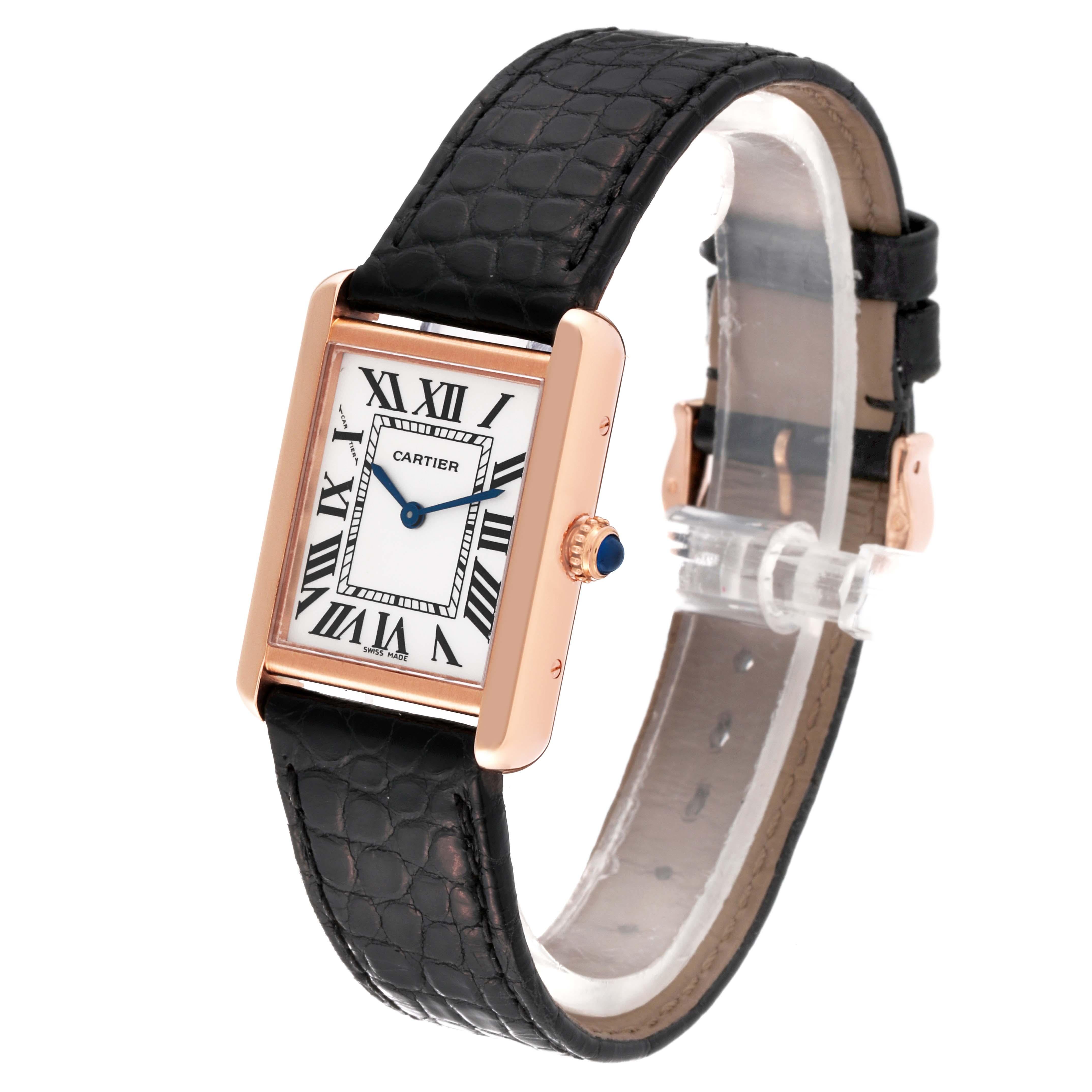 Cartier Tank Solo Silver Dial Rose Gold Steel Ladies Watch W5200024 In Excellent Condition For Sale In Atlanta, GA