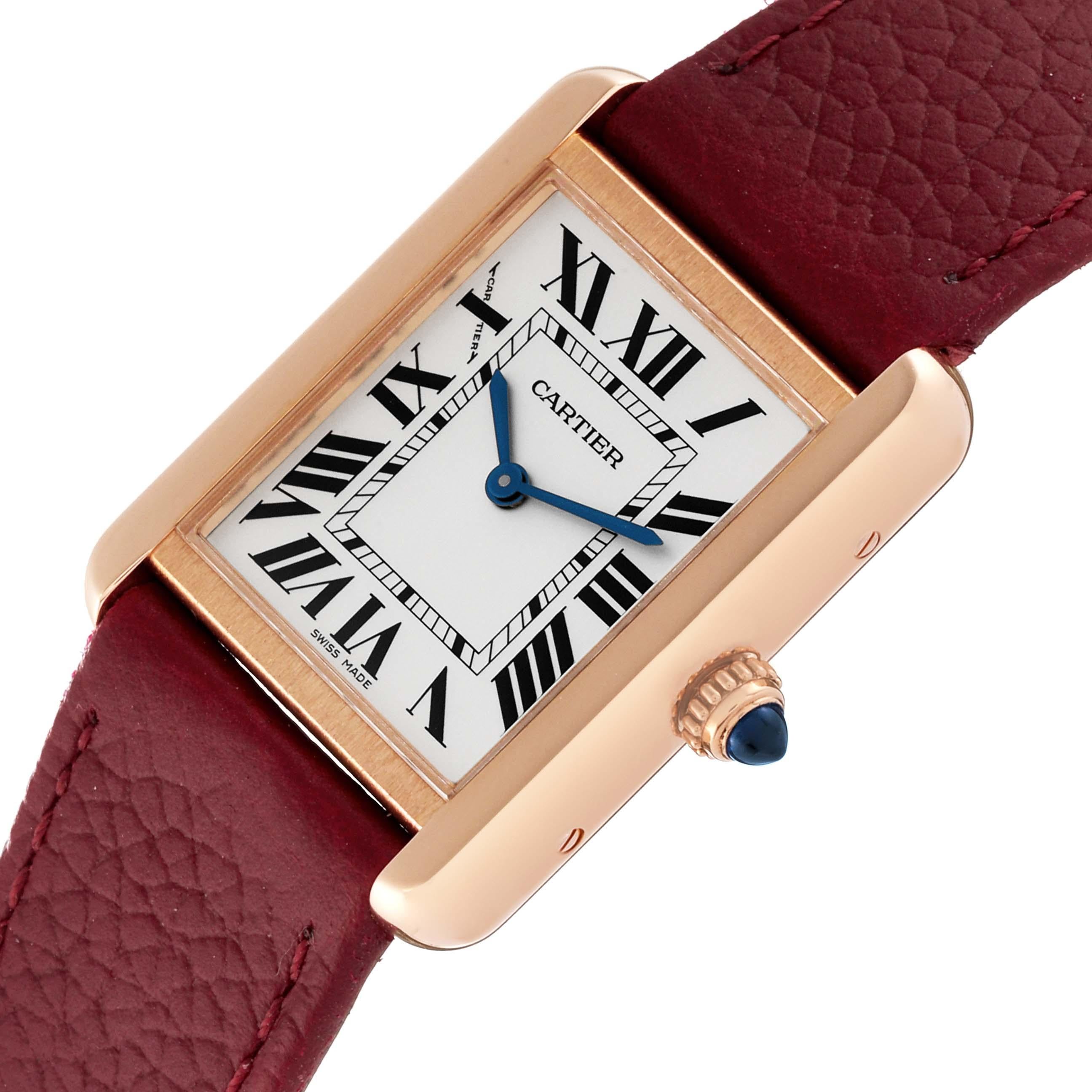 Cartier Tank Solo Silver Dial Rose Gold Steel Ladies Watch W5200024 In Excellent Condition For Sale In Atlanta, GA