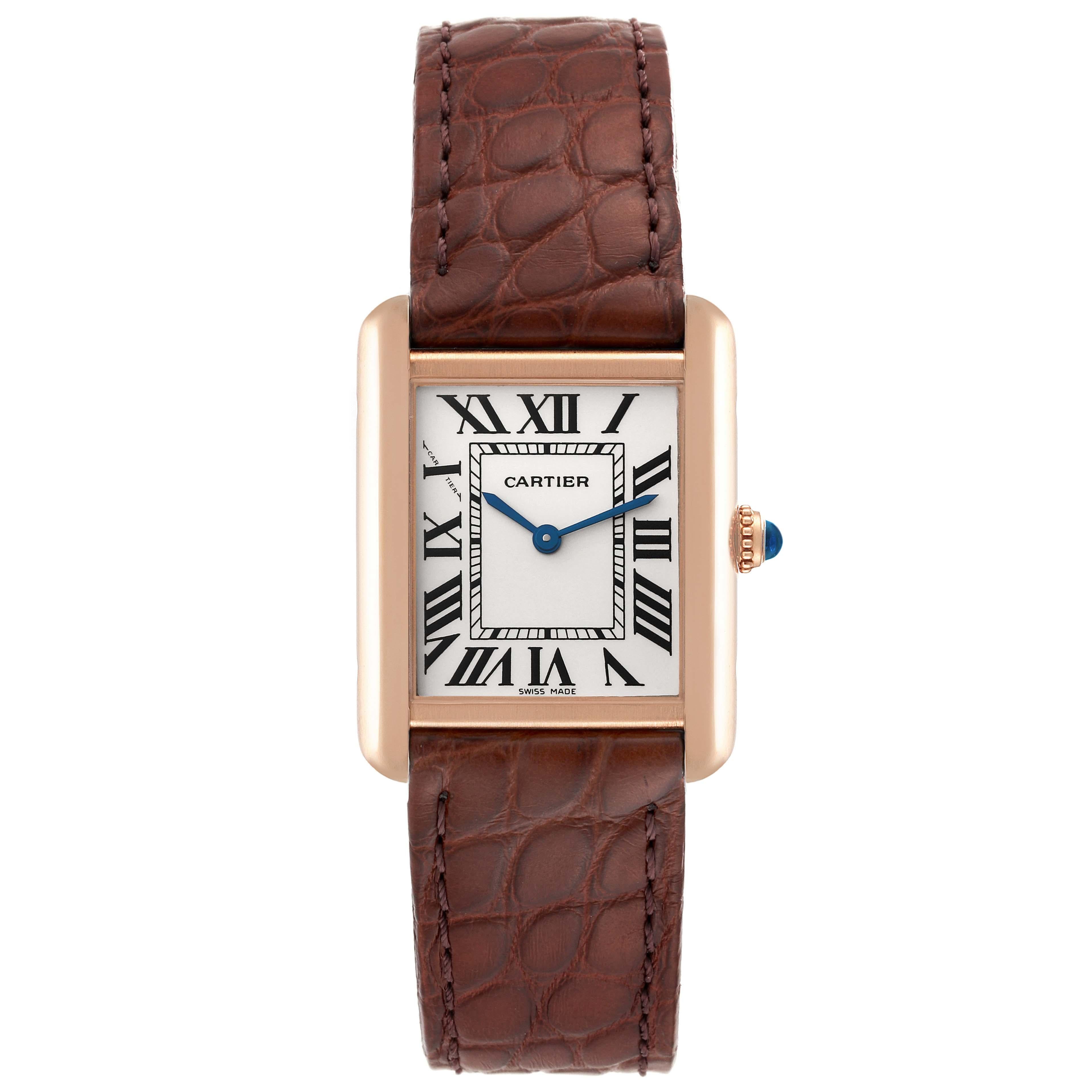 Cartier Tank Solo Silver Dial Rose Gold Steel Ladies Watch W5200024 Papers In Excellent Condition In Atlanta, GA