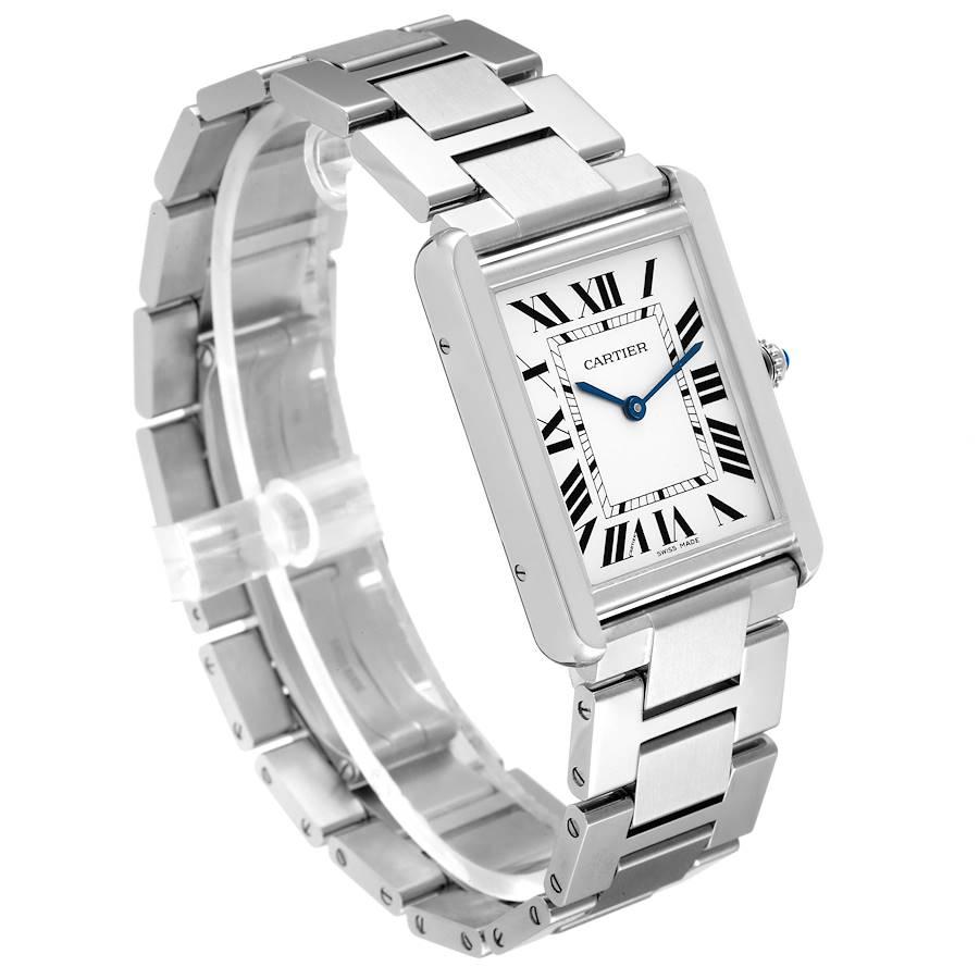 Cartier Tank Solo Silver Dial Steel Mens Watch W5200014 Box Papers In Excellent Condition In Atlanta, GA